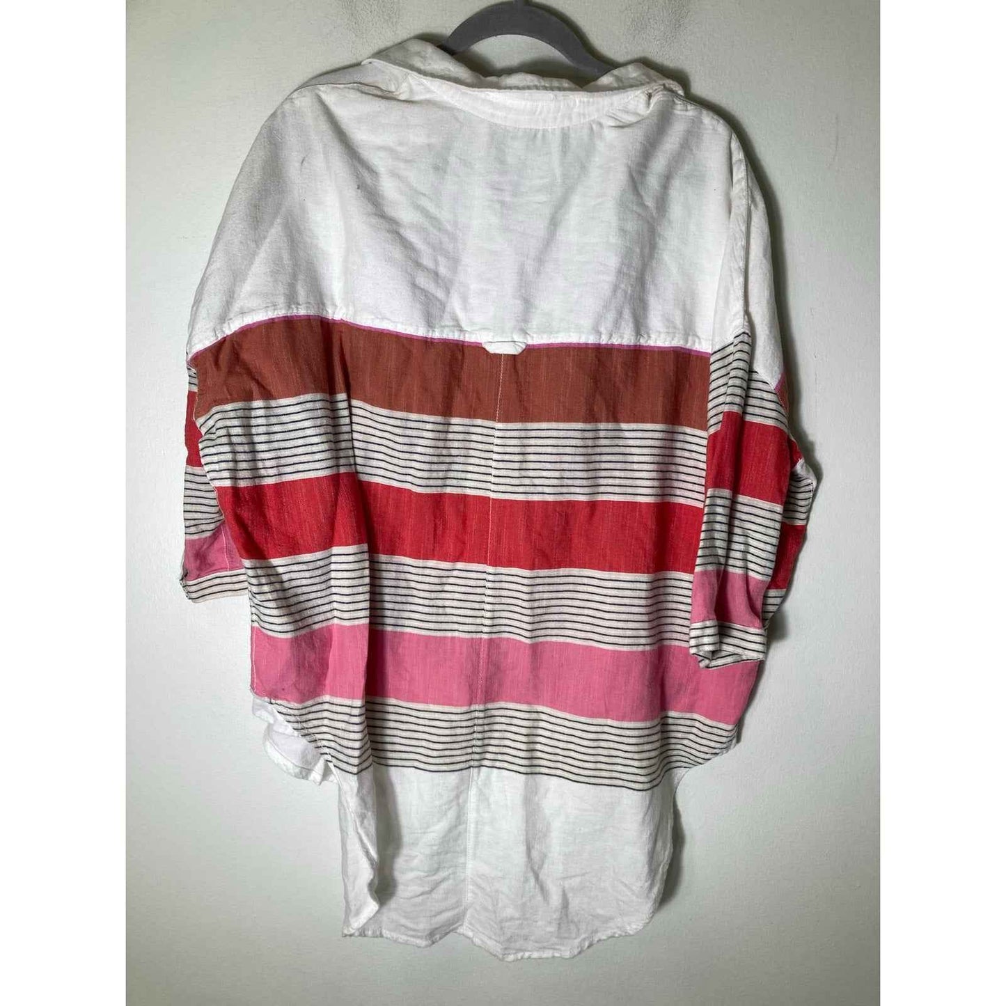 Holding Horses Pink Stripe Half Sleeve Cotton Button Up Tunic Sz S