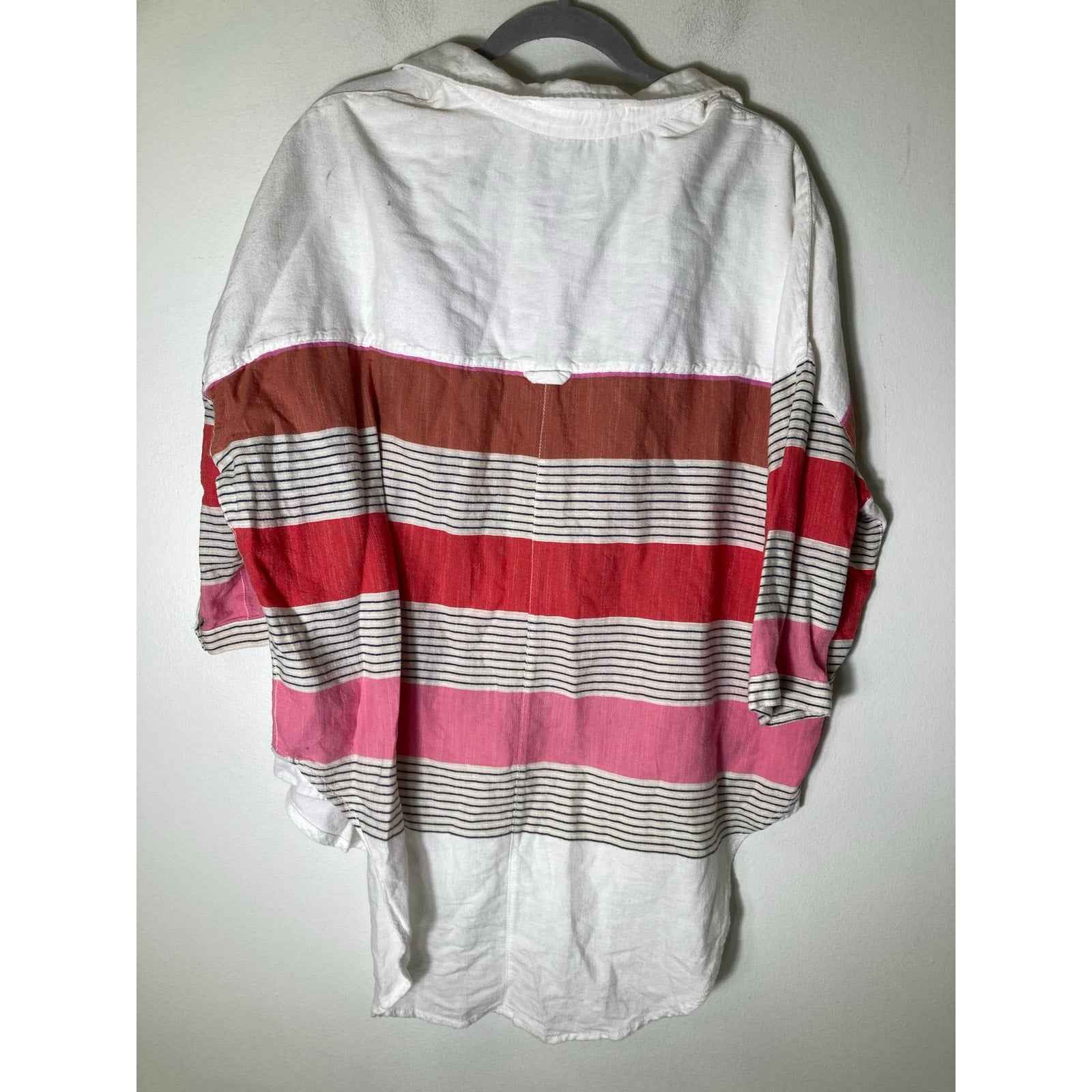 Holding Horses Pink Stripe Half Sleeve Cotton Button Up Tunic Sz S