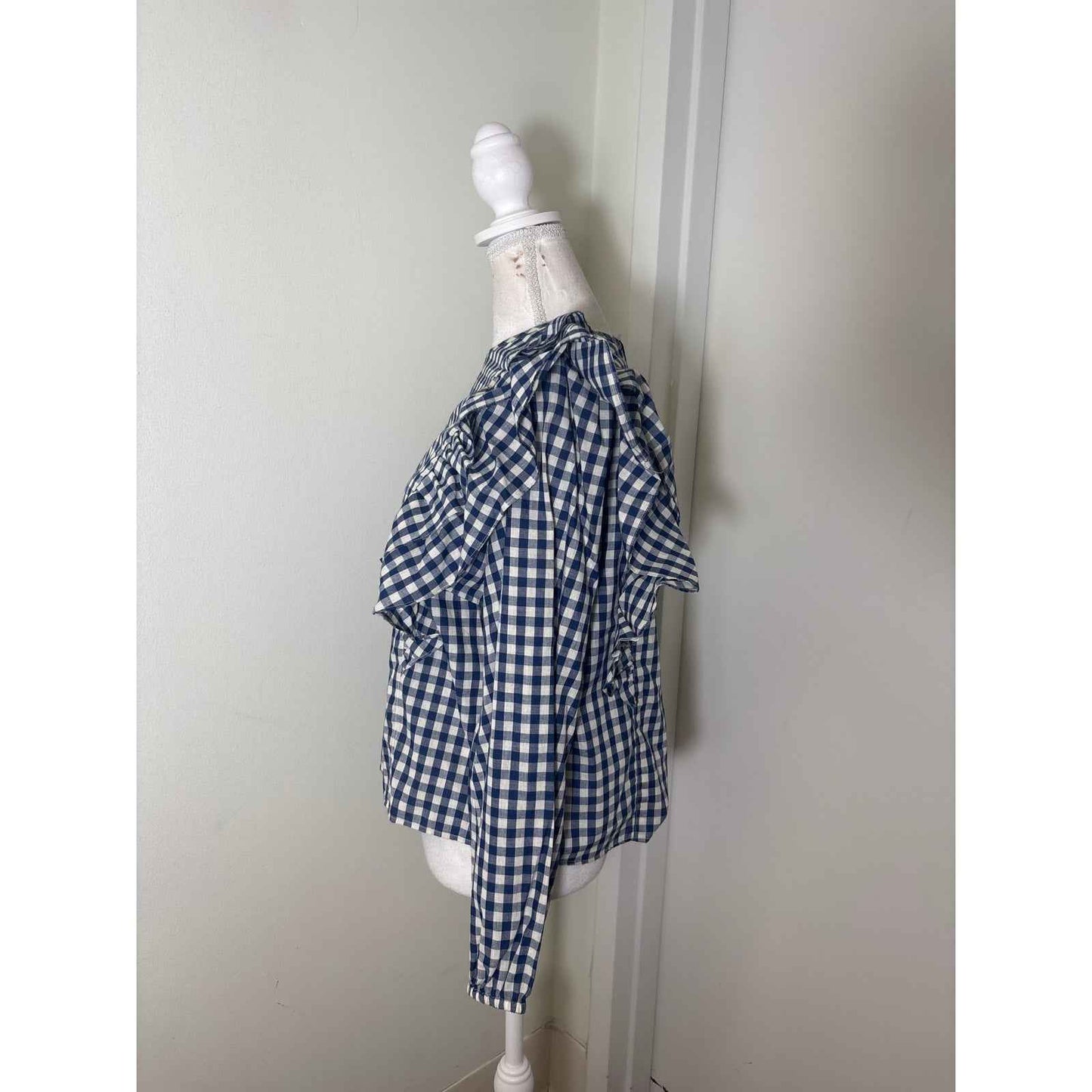 NWT Emerson Fry Blue and White Gingham Mabel and Moss Long Sleeve Top Sz L