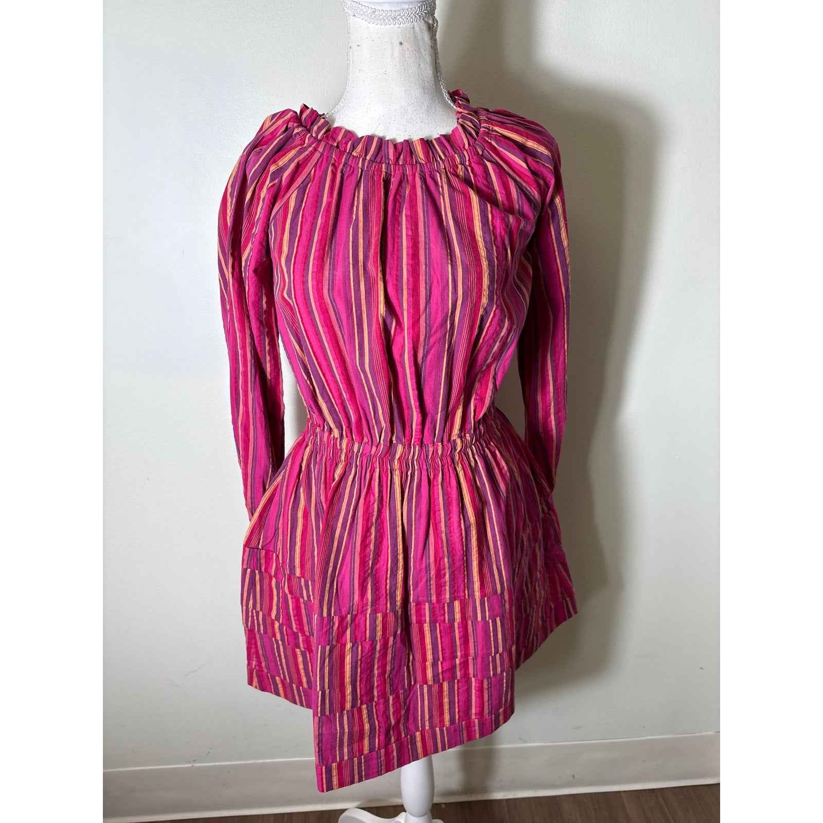 Buru Pink Striped Off The Shoulder Mini Dress Sz XS