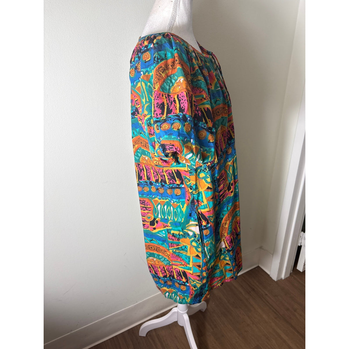 Cleobella Mulitcolor Half Puff Sleeve Button Up Knee Length Dress Sz L