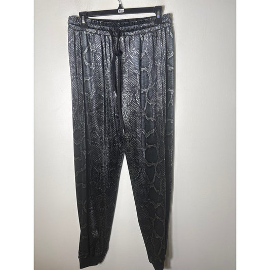 Buddy Love Black and Green Snake Print Velour Joggers Sz L