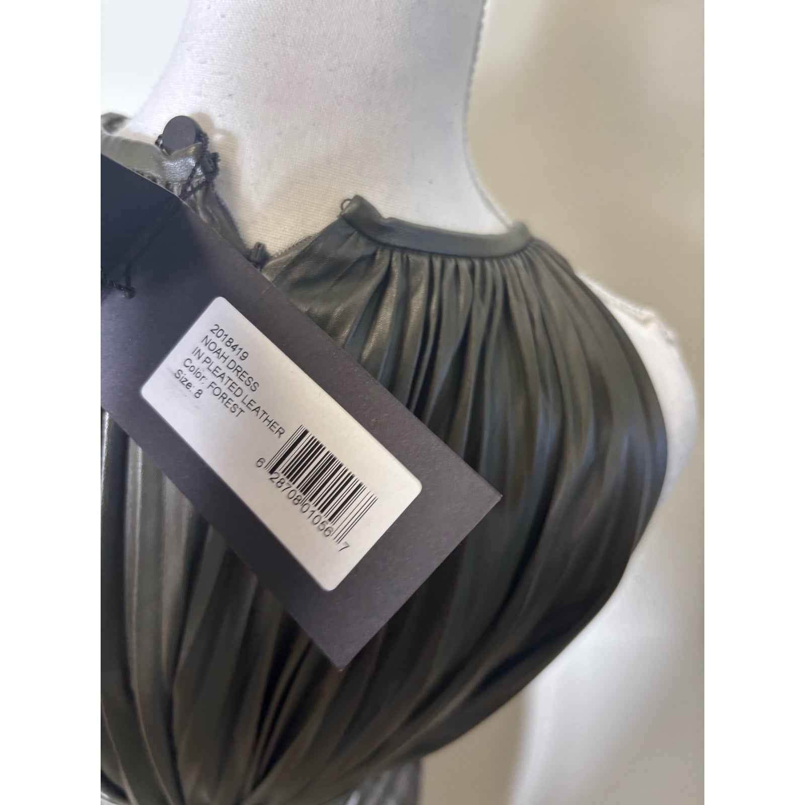 NWT Halston Dark Green "Noah Dress in Pleated Leather" Sz 8