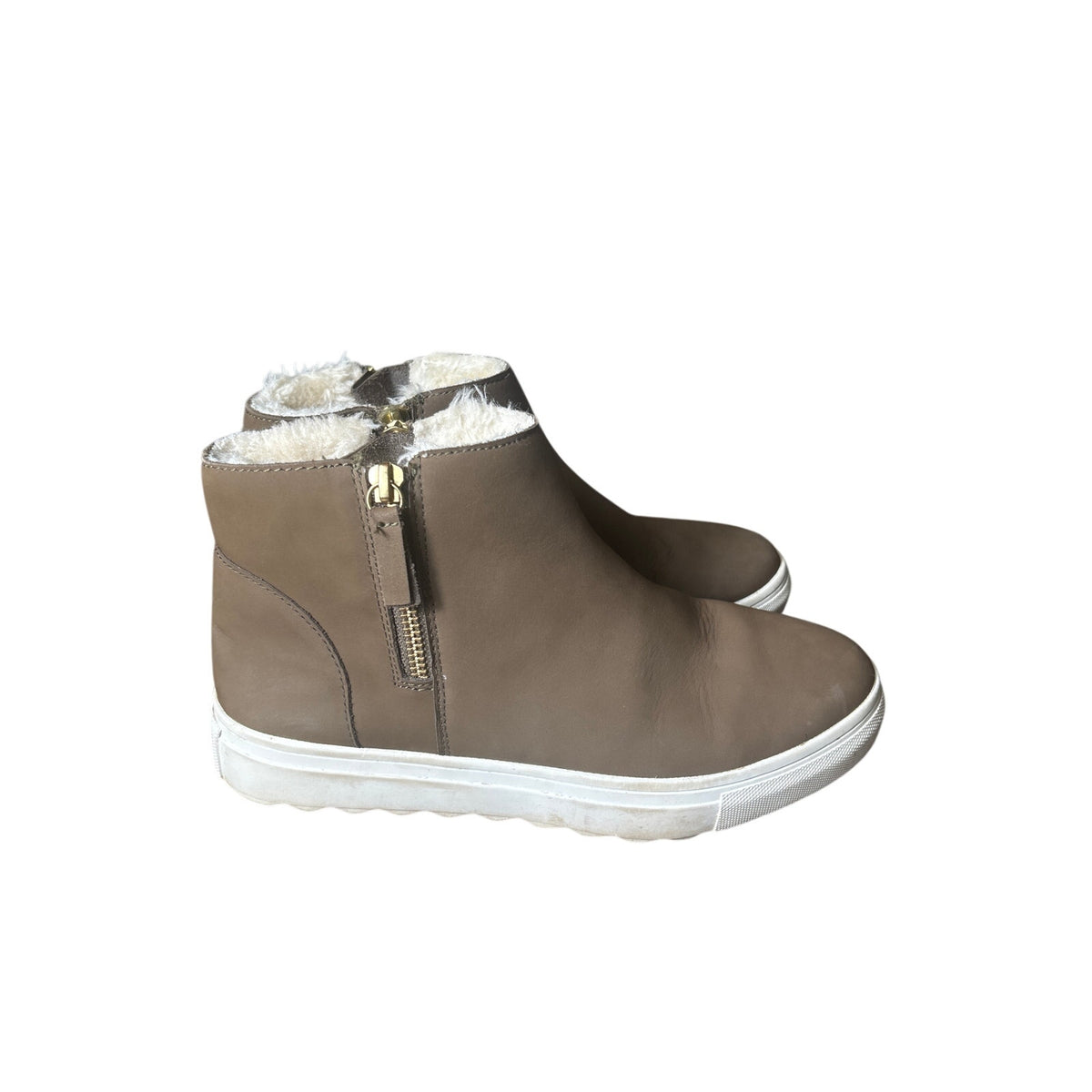 J Slides Brown Leather Flece Lined High Tops Sz 7.5
