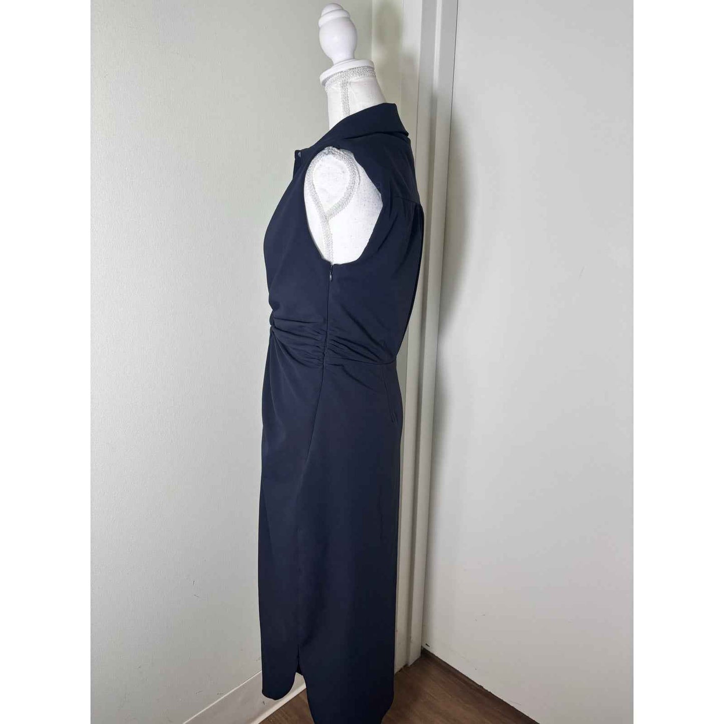 Cinq a Cept Black Sleeveless Button Up Ruched Midi Dress Sz 6