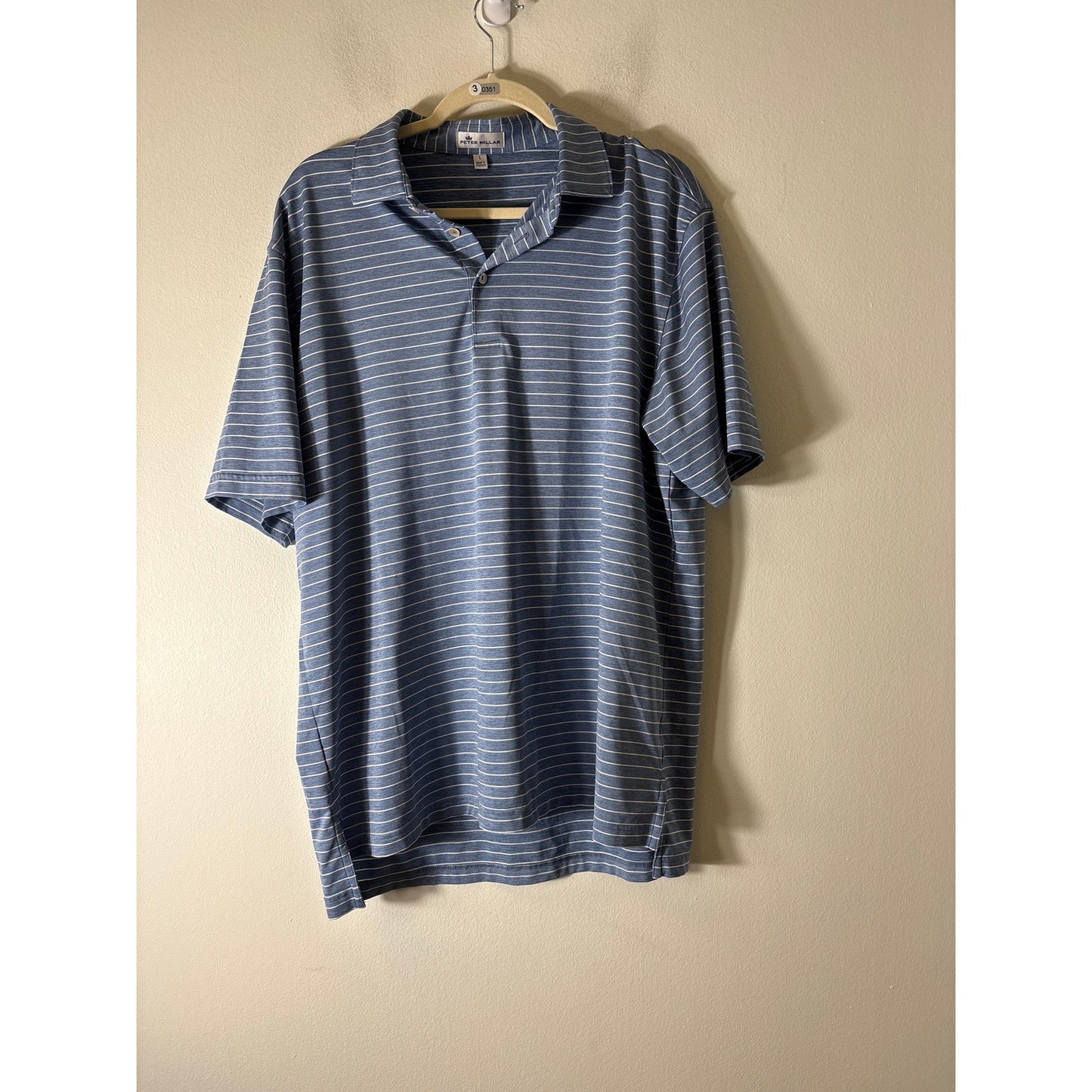 Mens Peter Millar Blue With White Stripe Polo Shirt Sz L