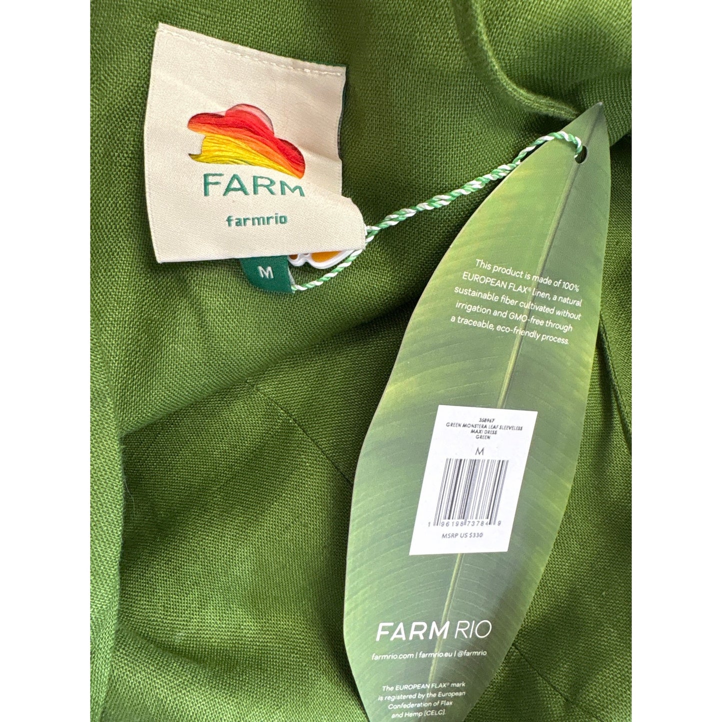 NWT Farm Rio Leafy Green Strapless "Leaf" Linen Maxi Dress Sz M