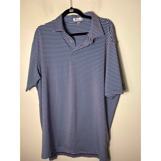 Mens Peter Millar Blue and Burgandy Striped Polo Shirt Sz XL