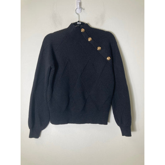 Line and Dot Black Diamon Ribbed Mock Neck Sweater Sz S