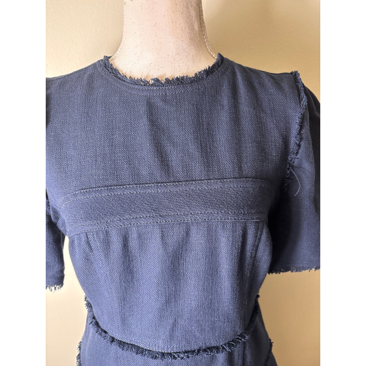 ME+EM Navy Blue Short Sleeve Fringe Mini Dress Sz 8