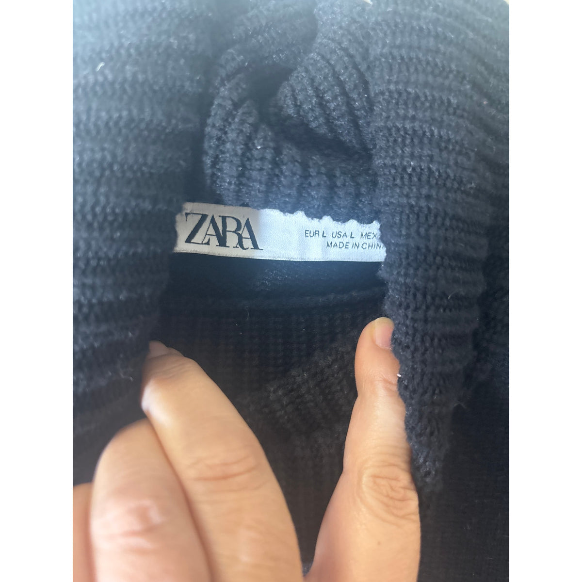 Zara Black Long Sleeve Cropped Knit Mock Neck Sweater Sz L