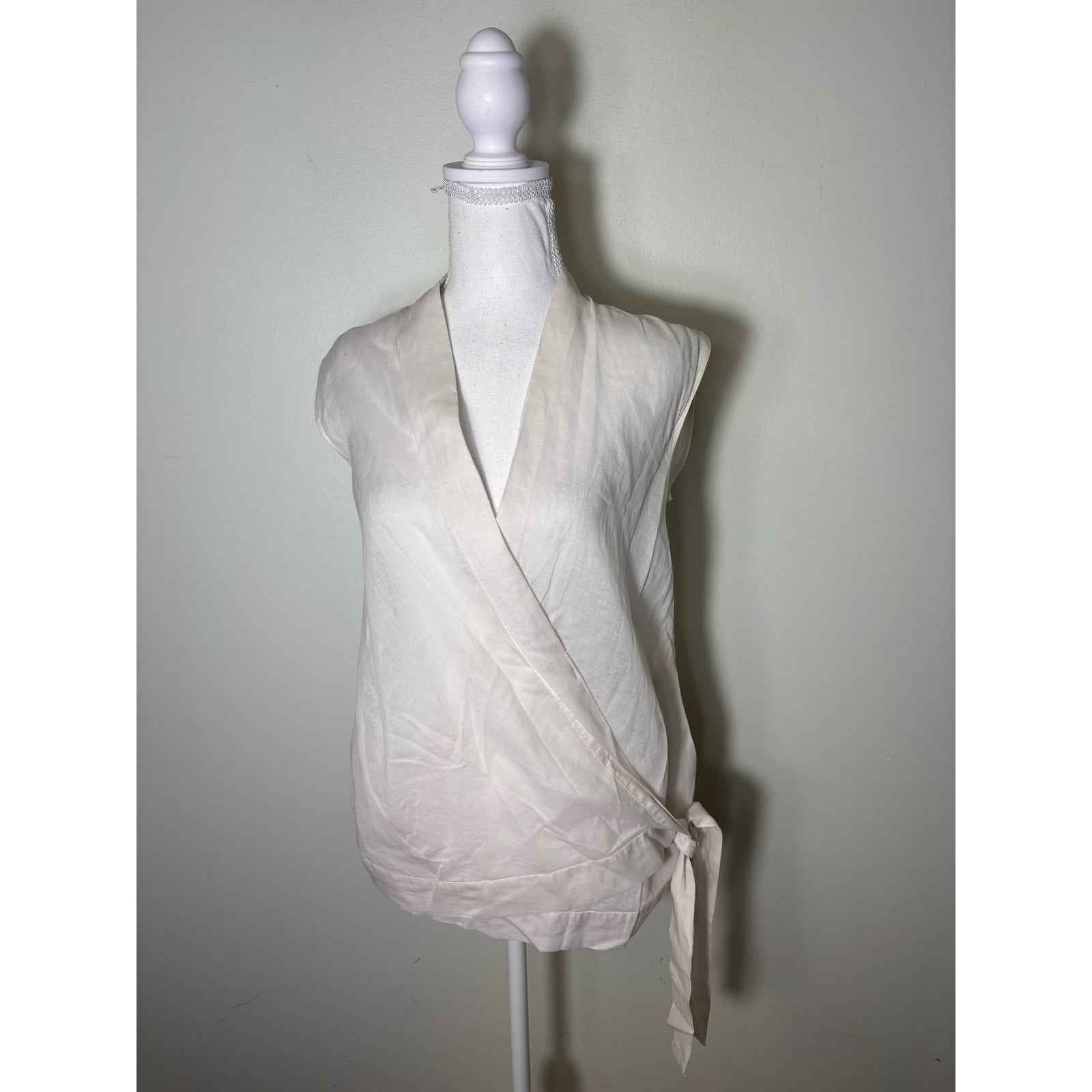 Brunello Cucinelli Off White Sleeveless Wrap Top Sz XS