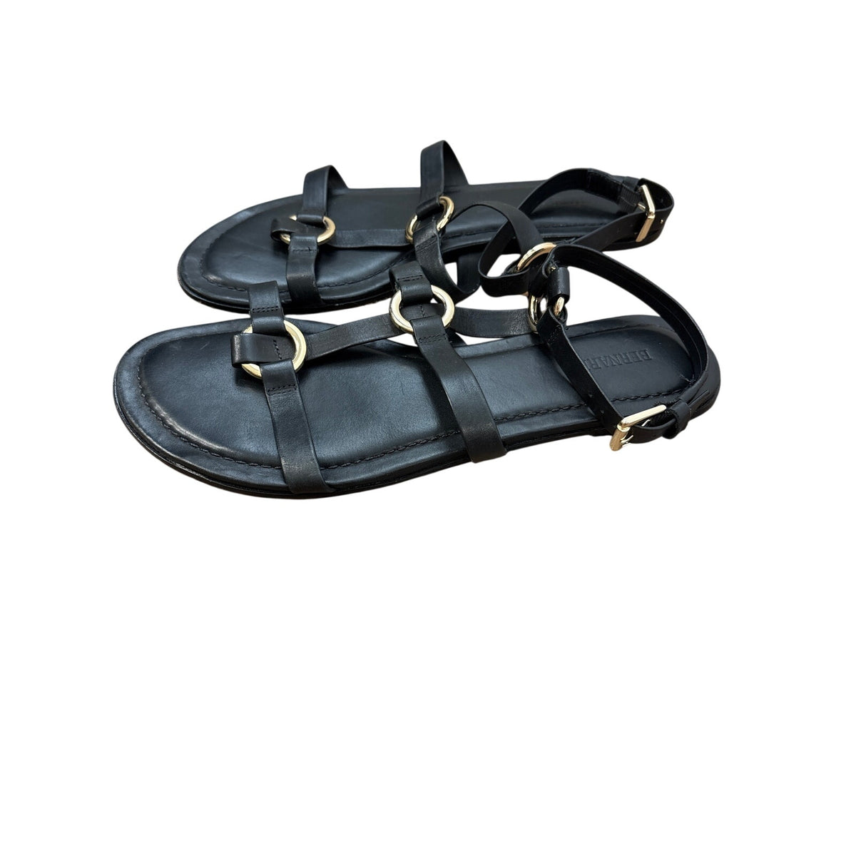 Bernardo Black Strap Gold Circle Detail Flats Sz 8.5