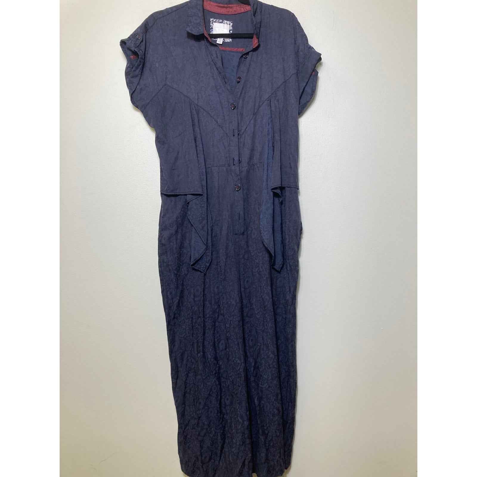Anthropologie Navy Jacquard Print Jumpsuit Sz 15