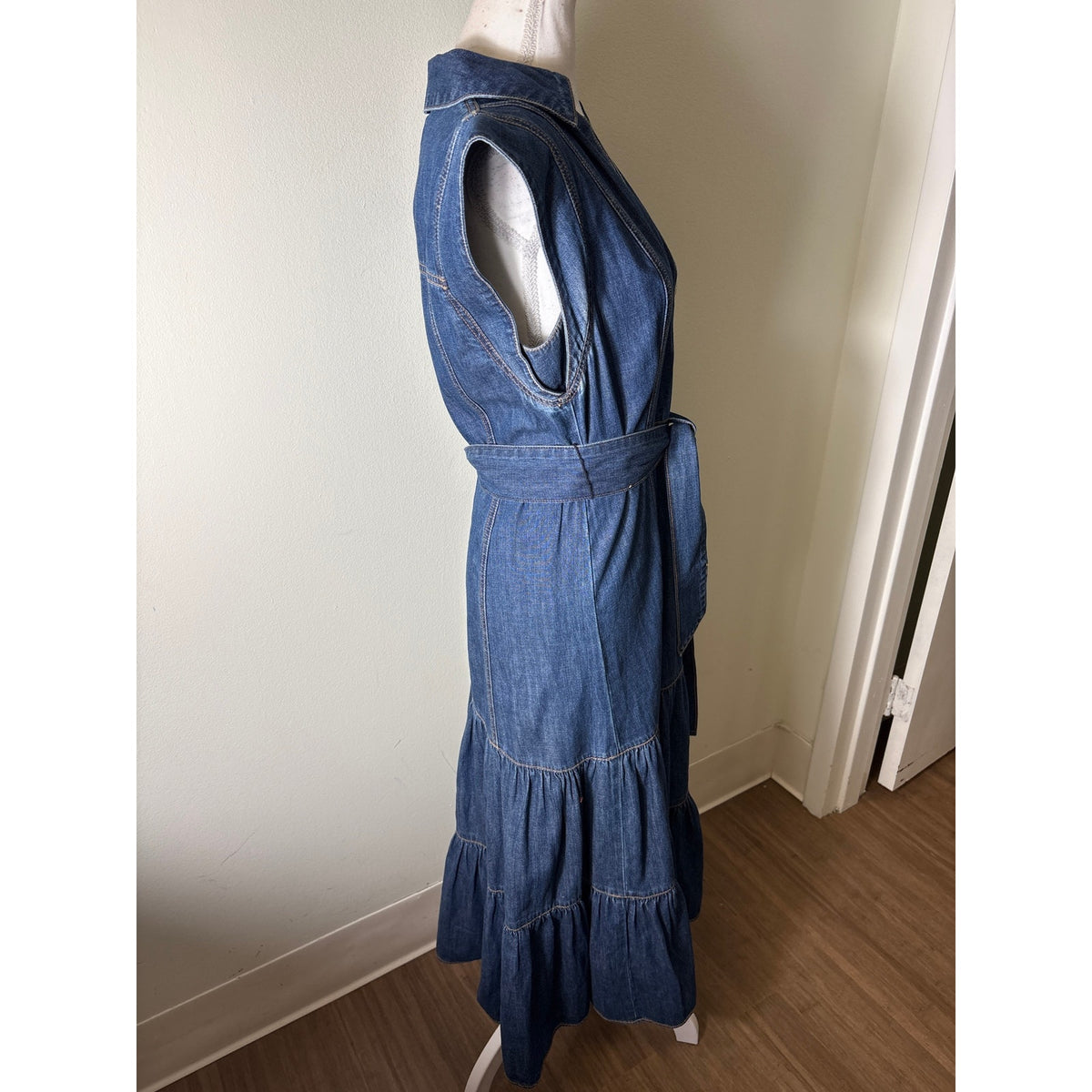 Veronica Beard Jeans Cap Sleeve Button Up Maxi Dress Sz 4