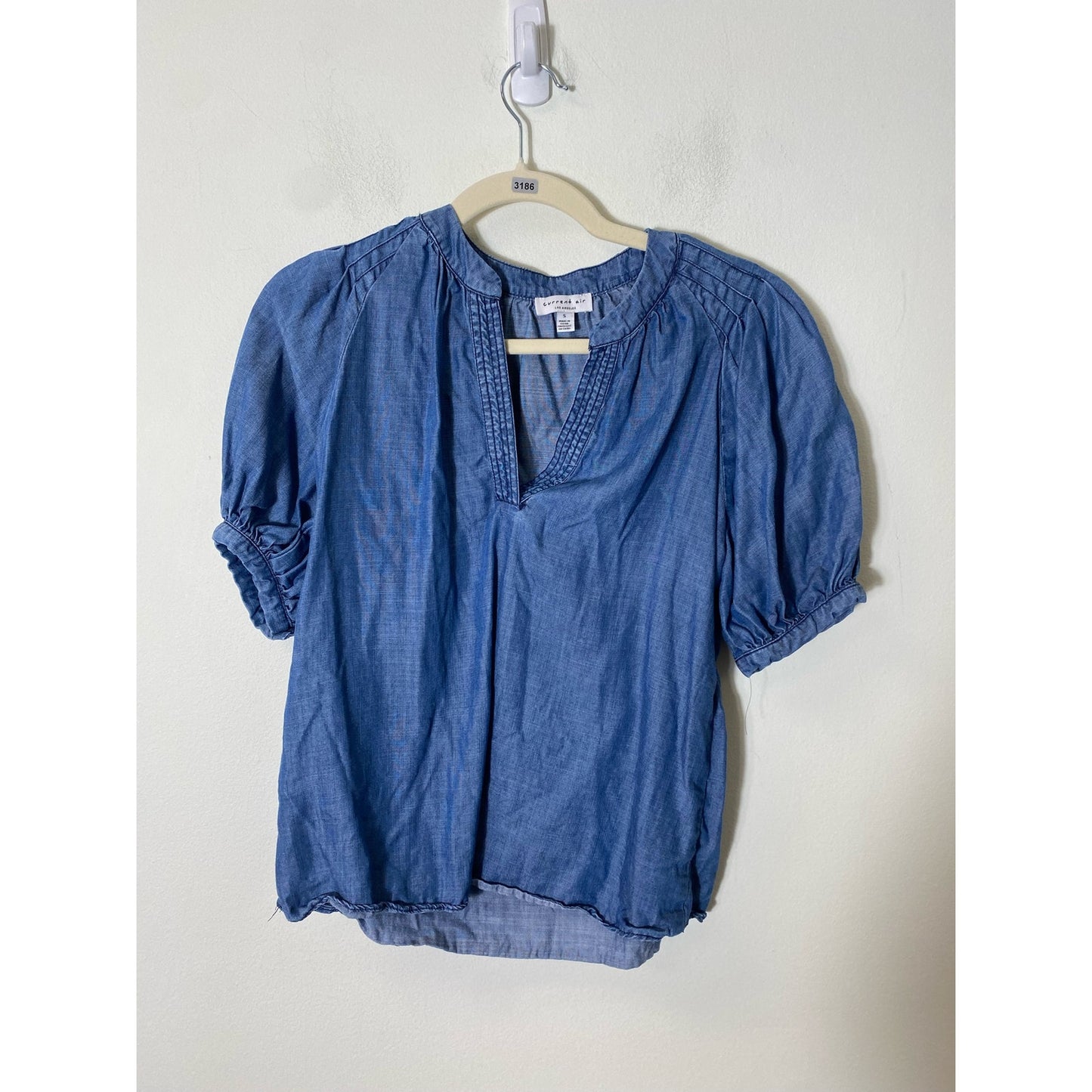 Current Air Blue Short Sleeve,  V Neck Denim Tunic Shirt Sz S