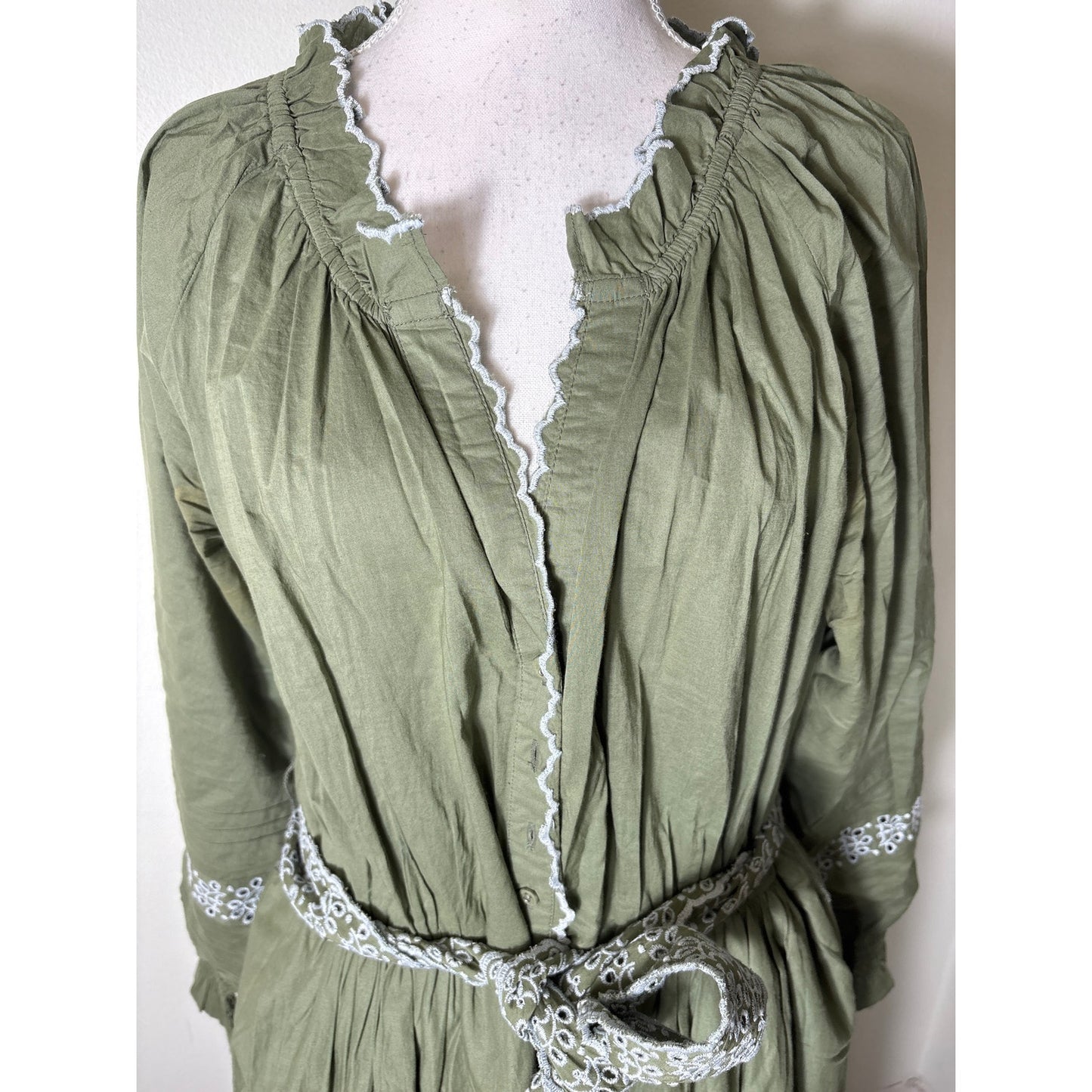 NWT Baybala Chartreuse Long Sleeve Cotton Maxi Dress Sz L