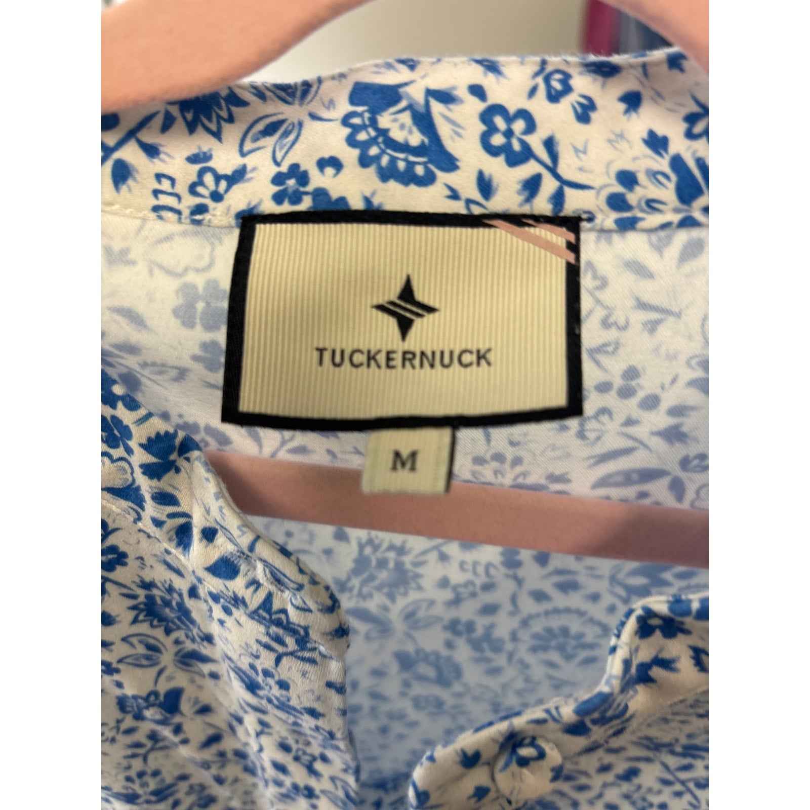 Tuckernuck White Blue 3/4 Sleeve Floral Knee Length Dress Sz M