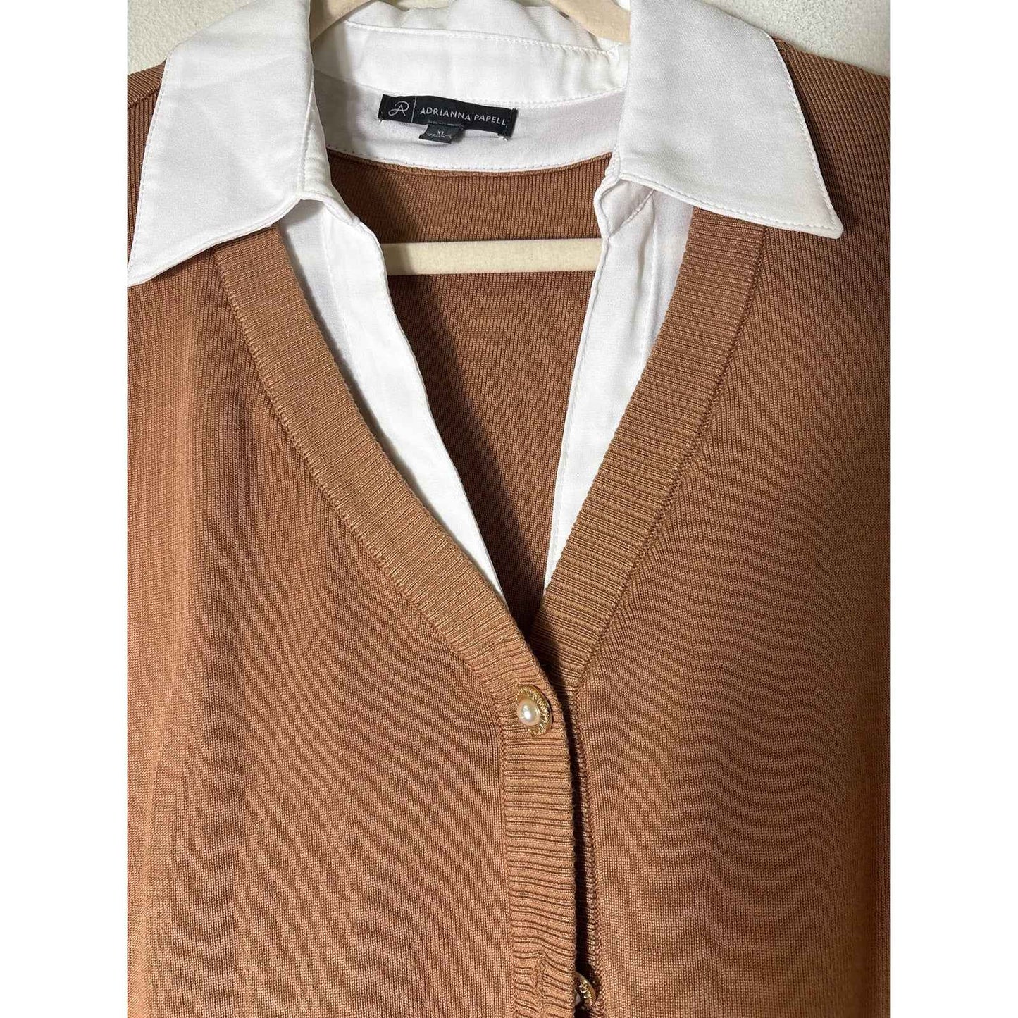 Adrianna Papell Mixed Media Cardigan with Pearl Buttons Sz XL
