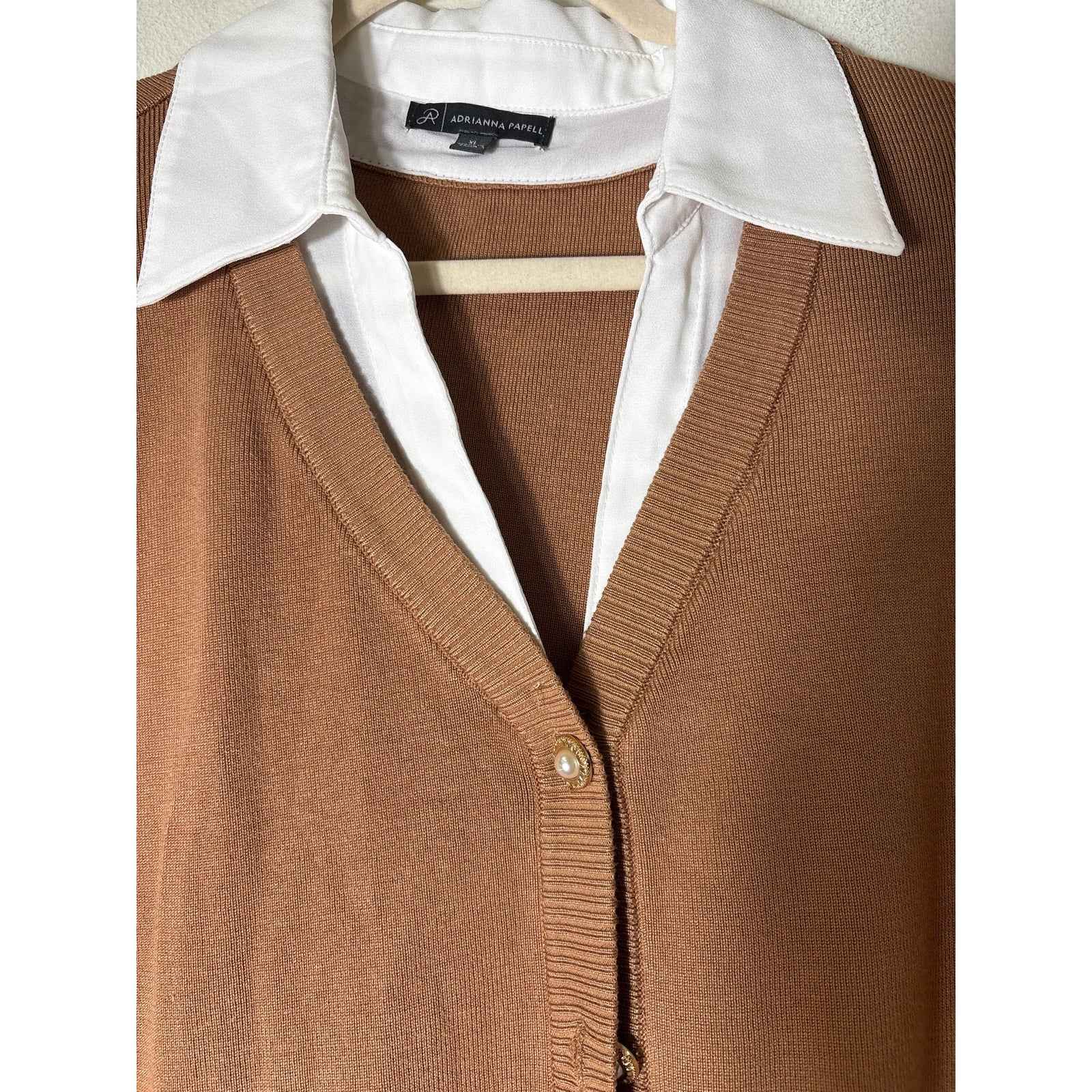 Adrianna Papell Mixed Media Cardigan with Pearl Buttons Sz XL