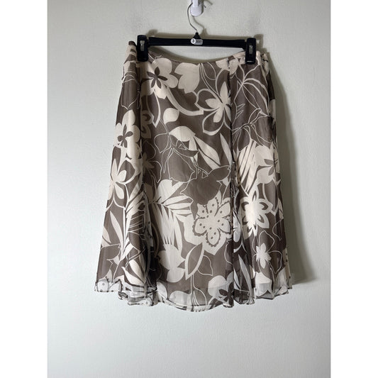 Worth Gray and Off White Floral Silk Knee Length Skirt Sz 6