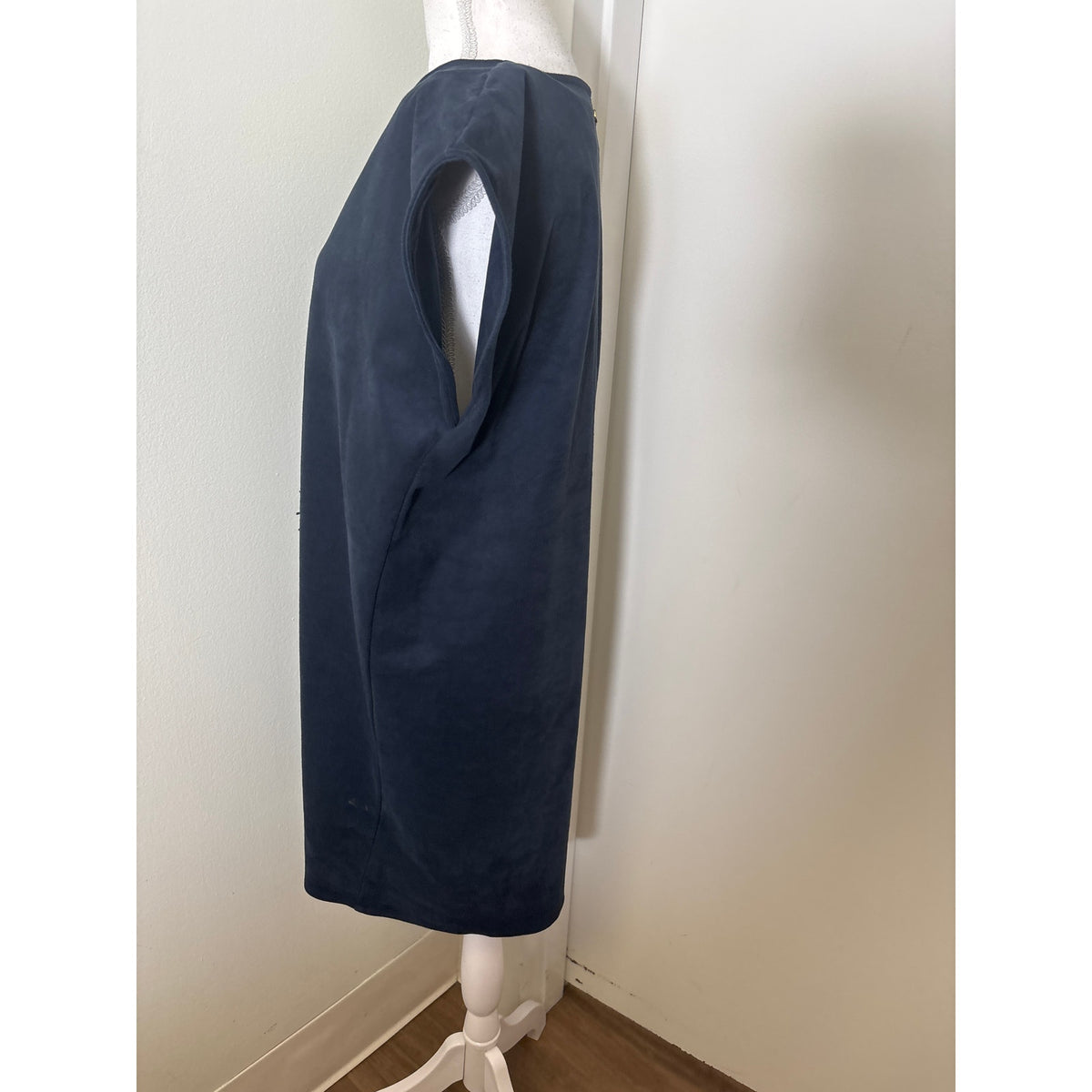 Marie Oliver Navy Faux Suede Fringed Front Dress Sz M
