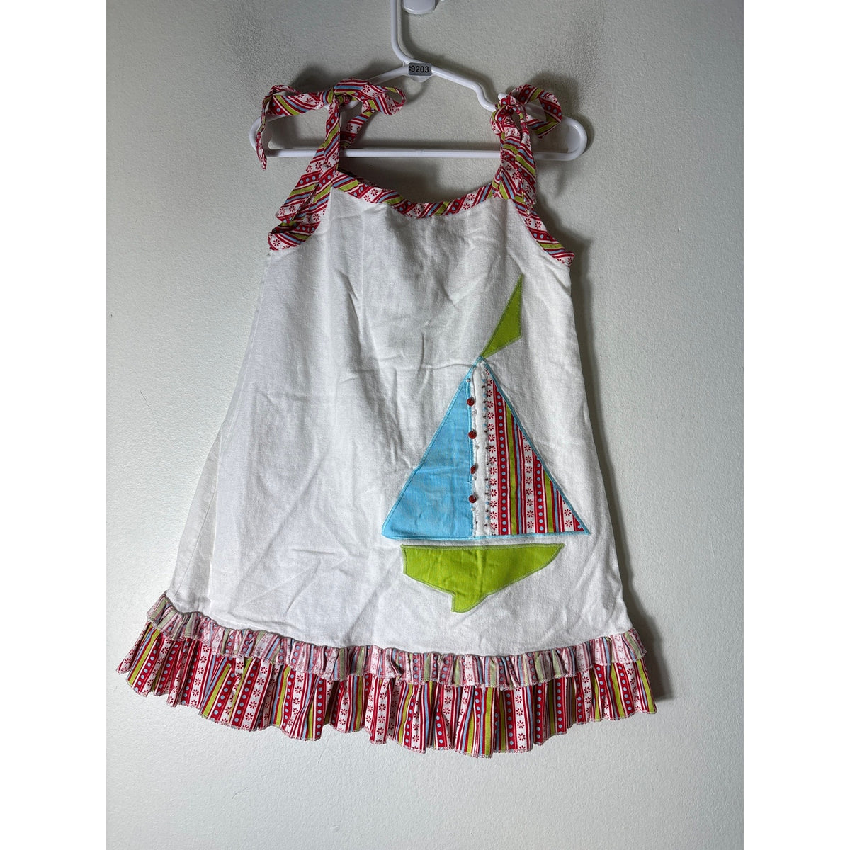 Girls vintage La Jenns White Linen Sleeveless Tie Strap Dress Saiboat App Sz 4T