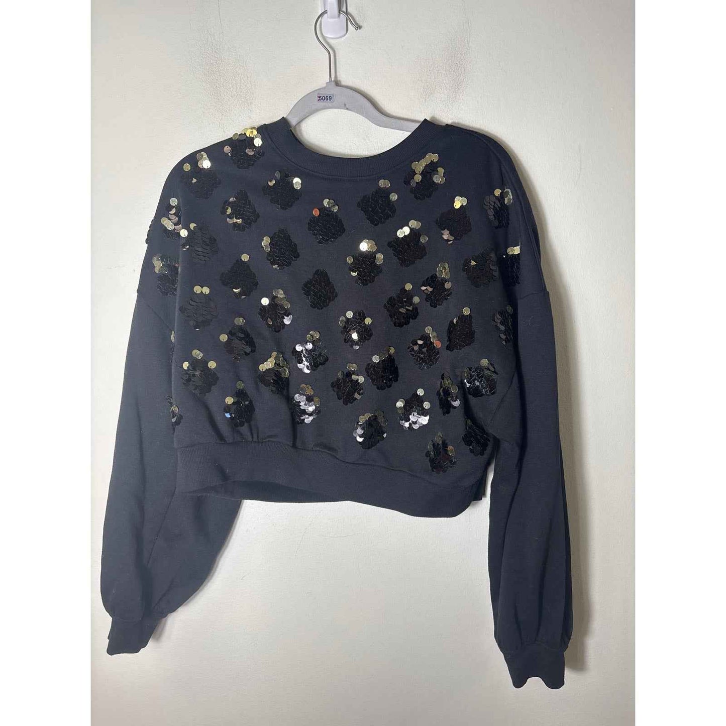 Open Edit Black Long Sleeve Crop Sweatshirt Sz L