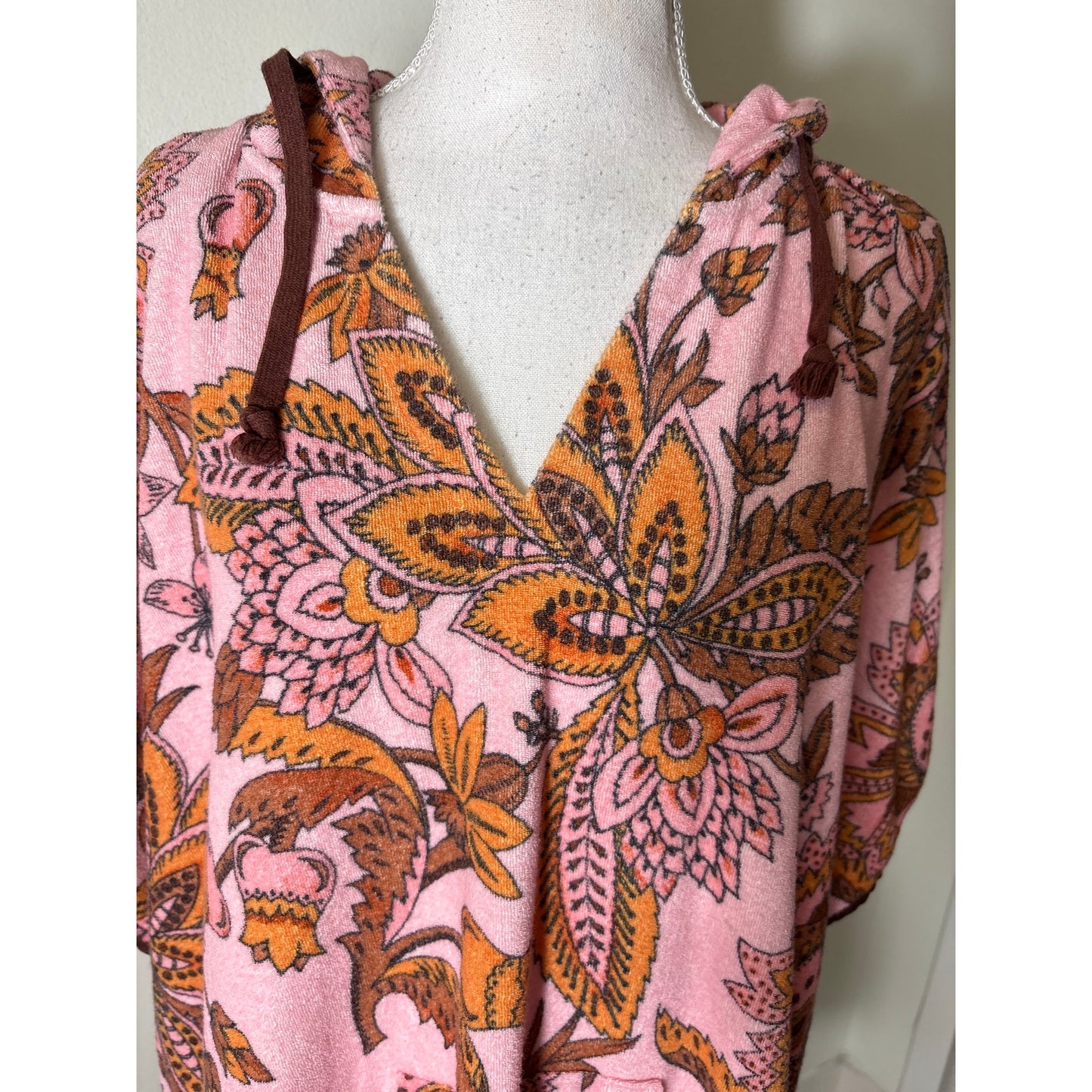 Tuckernuck Terry Towel Pink and Brown Hooded Coverup. Sz Xs/S