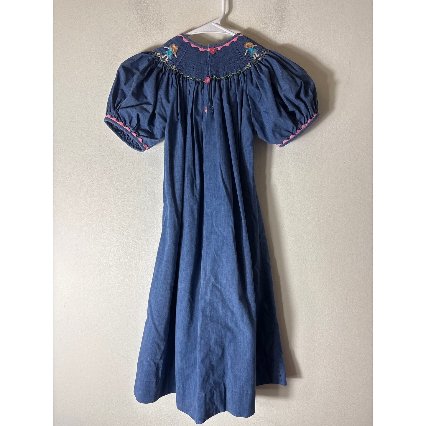 Girls Vintage Remember Nguyen Denim blue smocked jump rope dress Sz 6