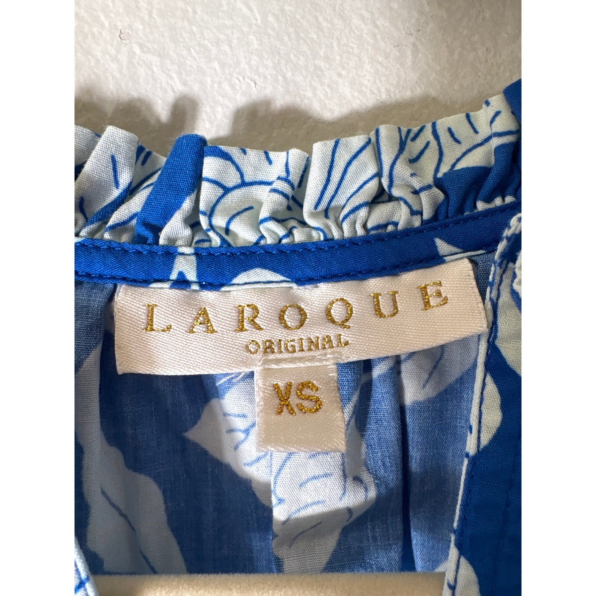 La Roque Blue and white Half Puff Sleeve Cotton Top Sz XS