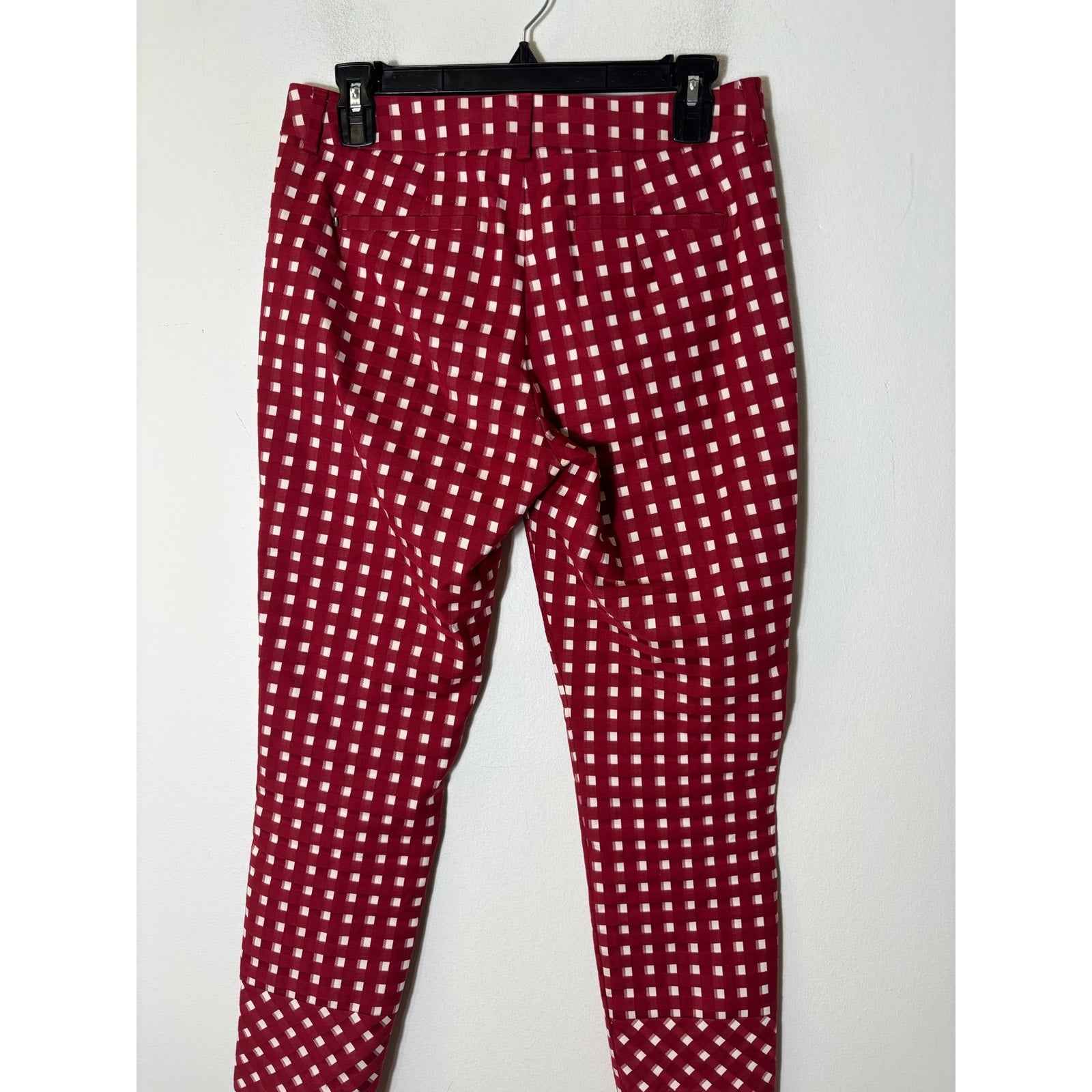Sportmax Crimson Red White Large Checked Straight Leg Ankle Pants Sz 4