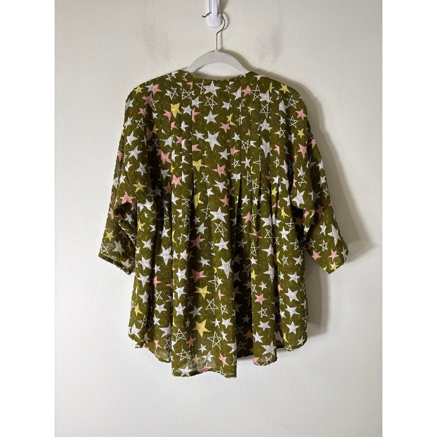 Traffic People Green Star Blouse Sz S