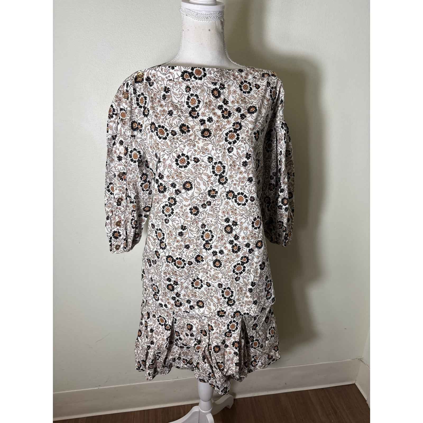 Buru Black and Brown Floral Long Sleeve Top and Mini  Skirt Set Sz S