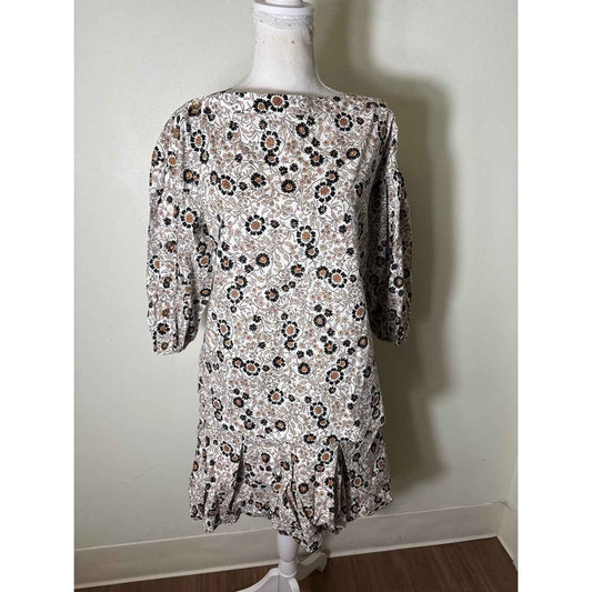Buru Black and Brown Floral Long Sleeve Top and Mini  Skirt Set Sz S