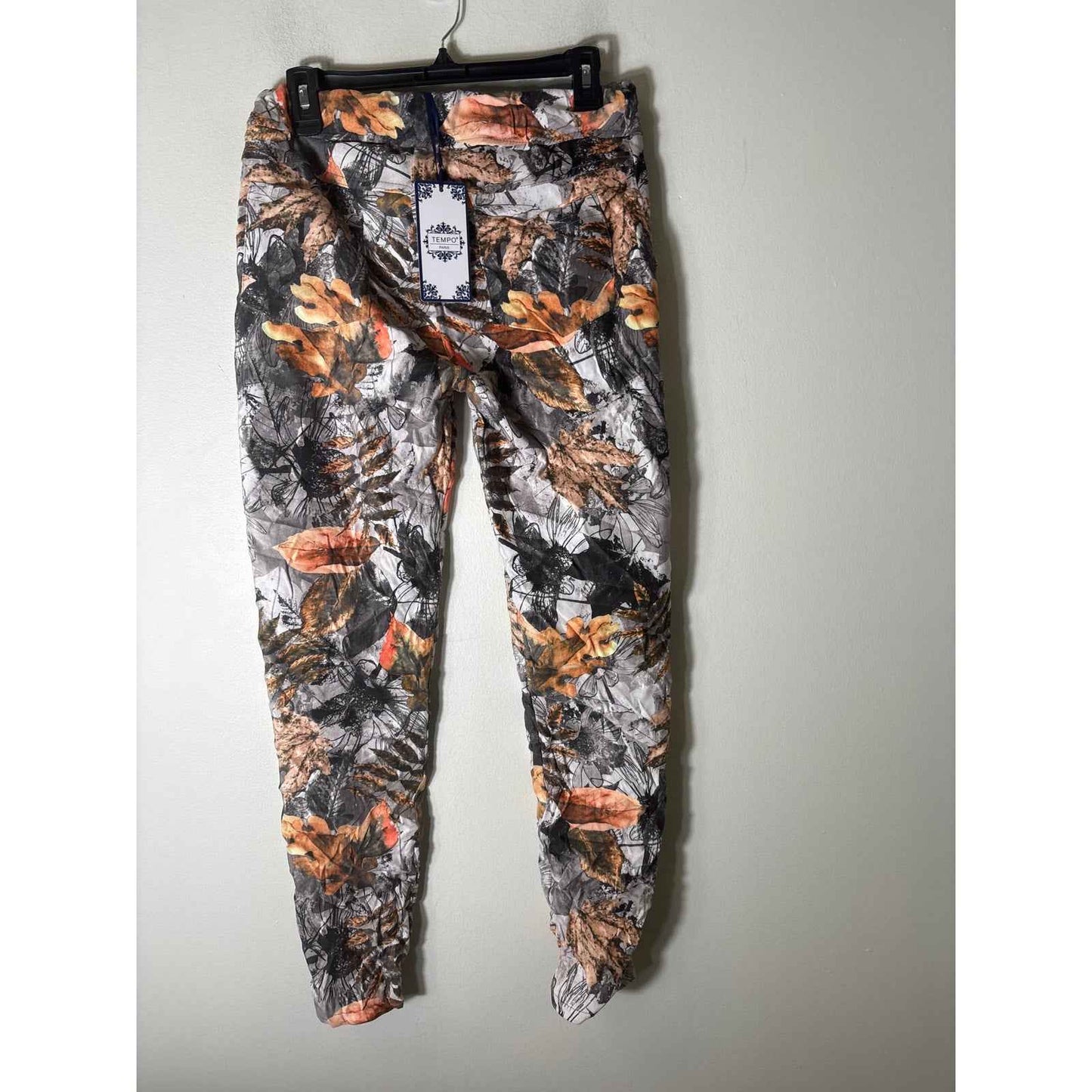 NWT Tempo Paris Orange Black Print Pull On Ankle Pants Sz S