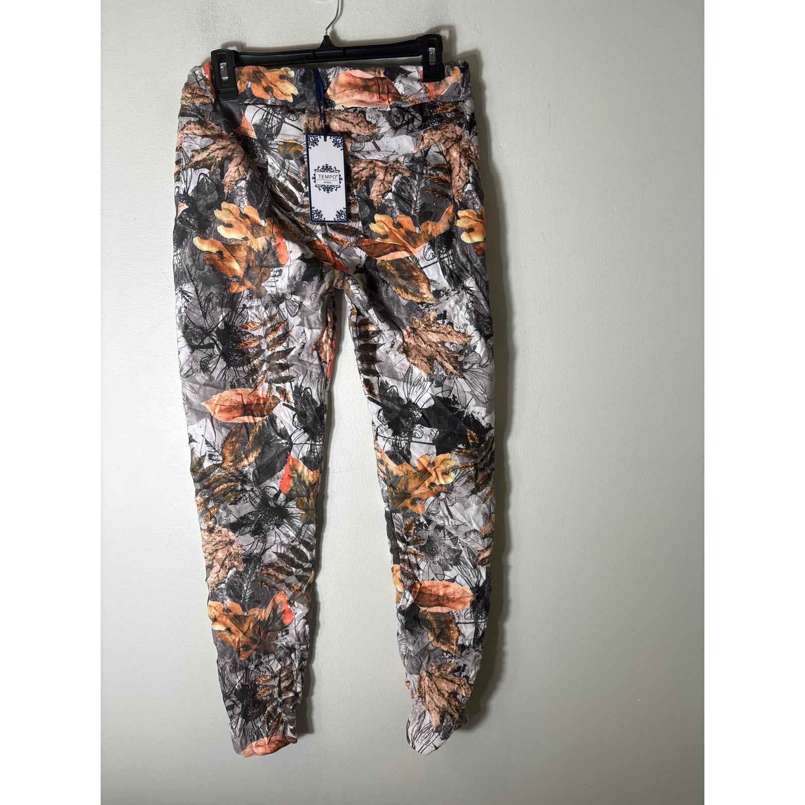 NWT Tempo Paris Orange Black Print Pull On Ankle Pants Sz S