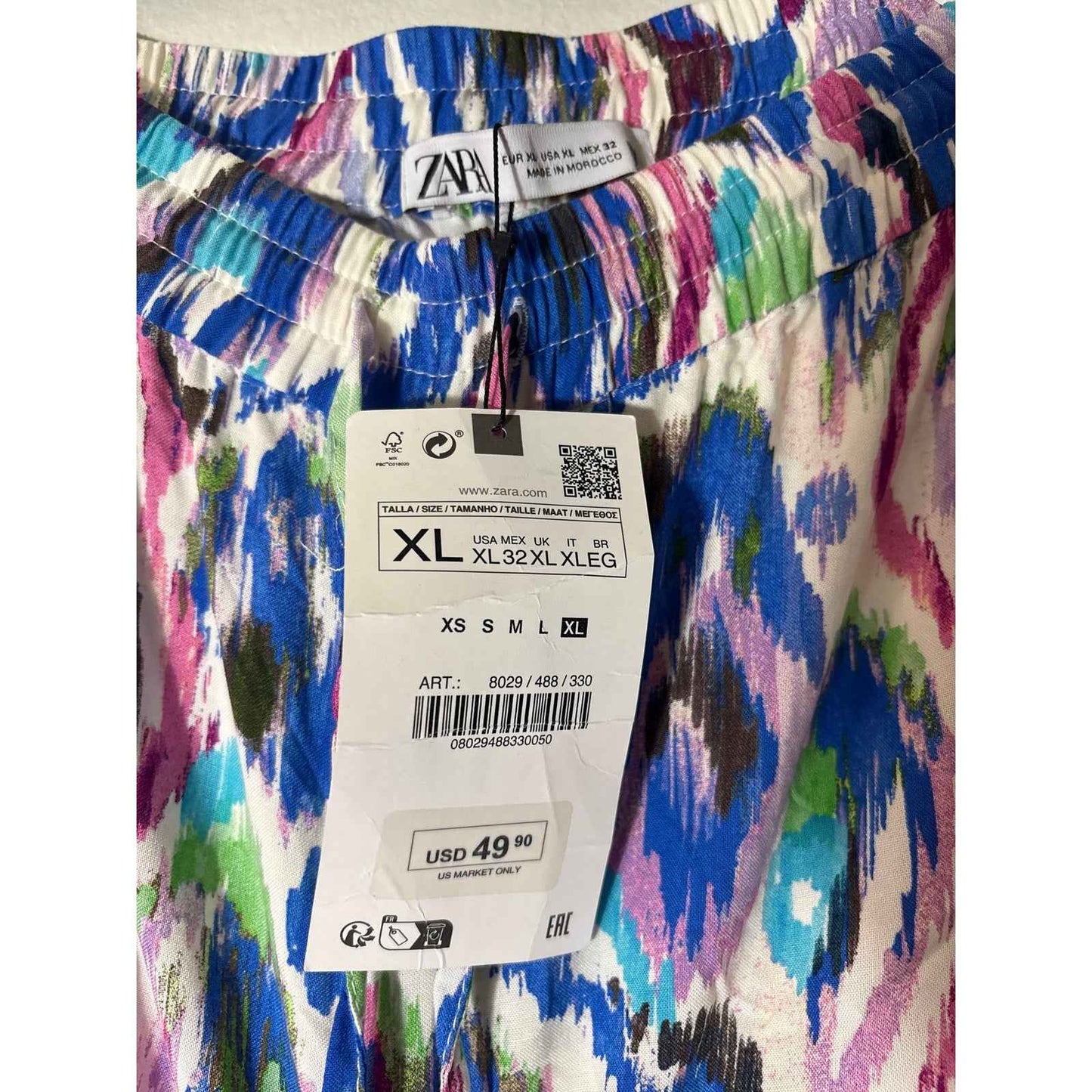 NWT Zara Multicolor Wide Leg Flowy Summer Pull on Pants sz XL