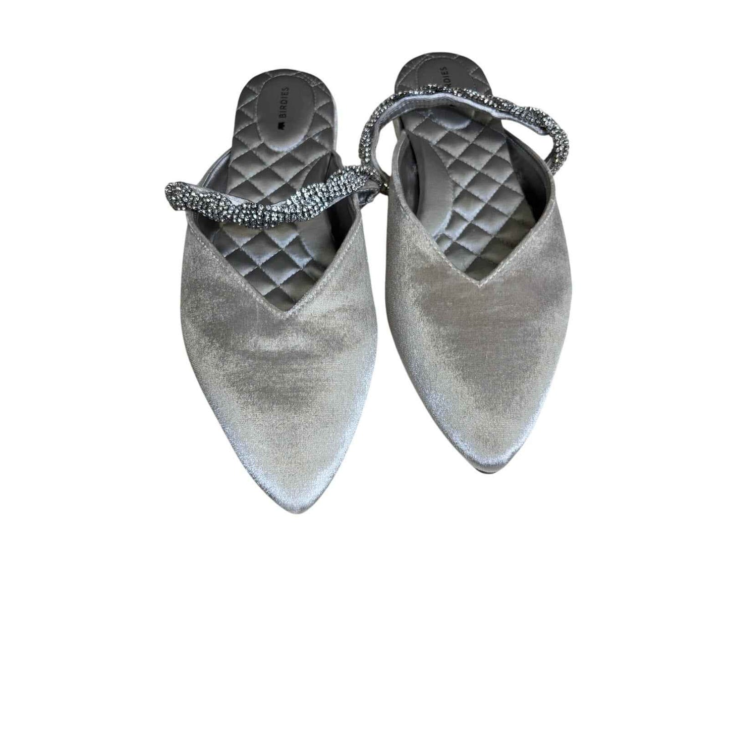 Birdies Pointed Toe Silver Velvet Rhinestoned Sling Back Flats Sz 9