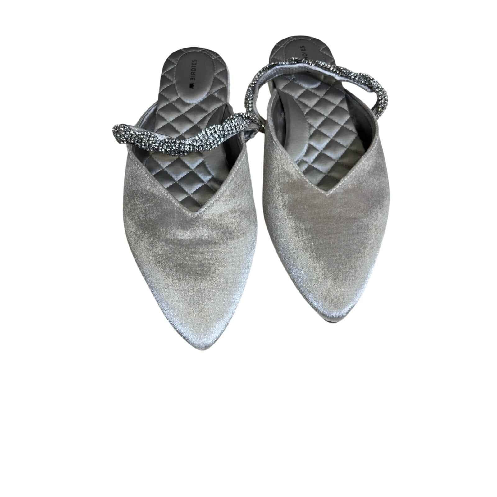 Birdies Pointed Toe Silver Velvet Rhinestoned Sling Back Flats Sz 9