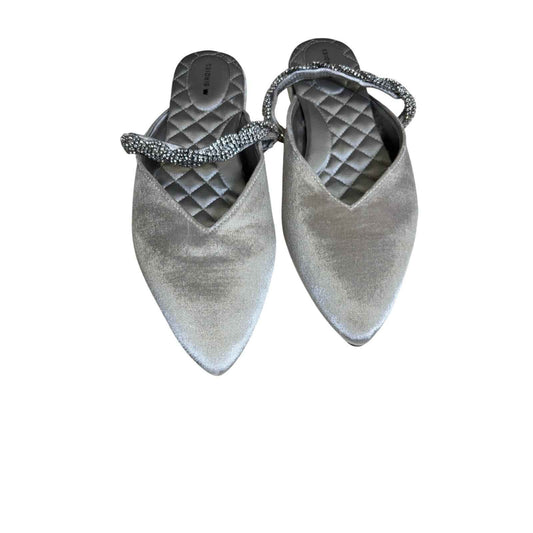 Birdies Pointed Toe Silver Velvet Rhinestoned Sling Back Flats Sz 9