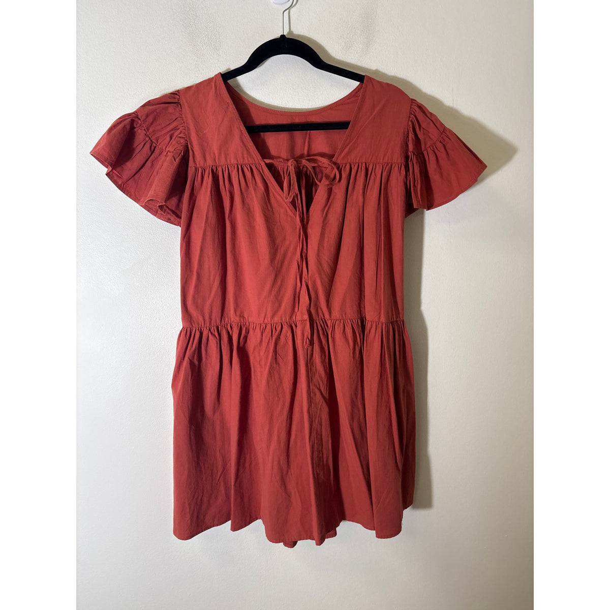 PINCH Burnt Orange Flutter Sleeve Tiered Cotton Baby Doll Dress Sz M