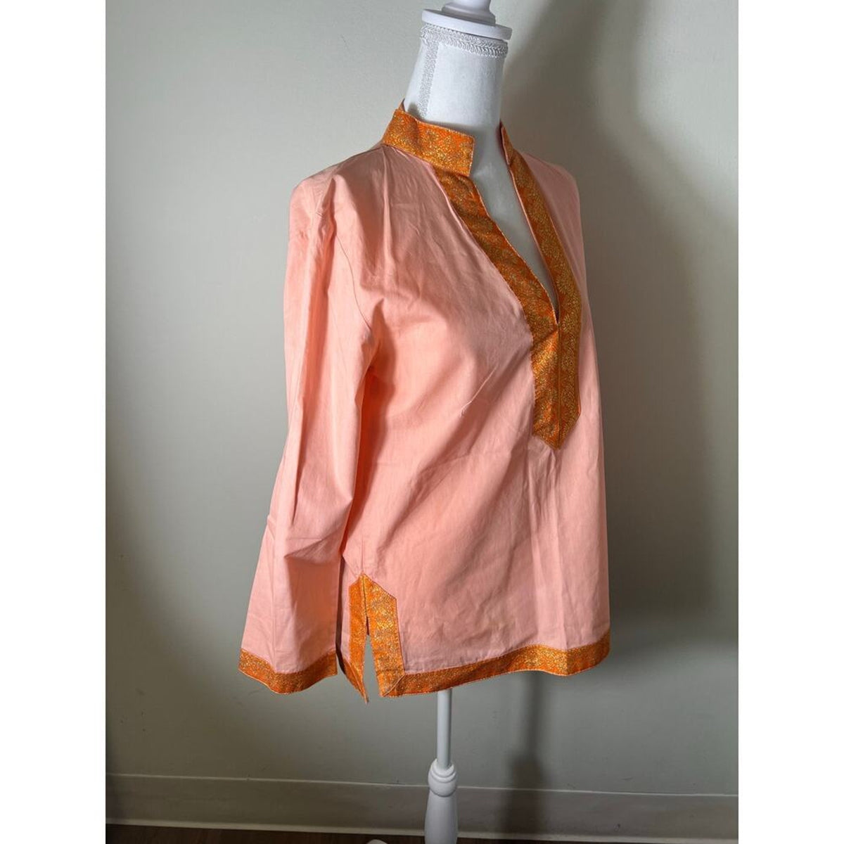 Sheridan French Pink Orange Cotton Tunic Long Sleeve Size S