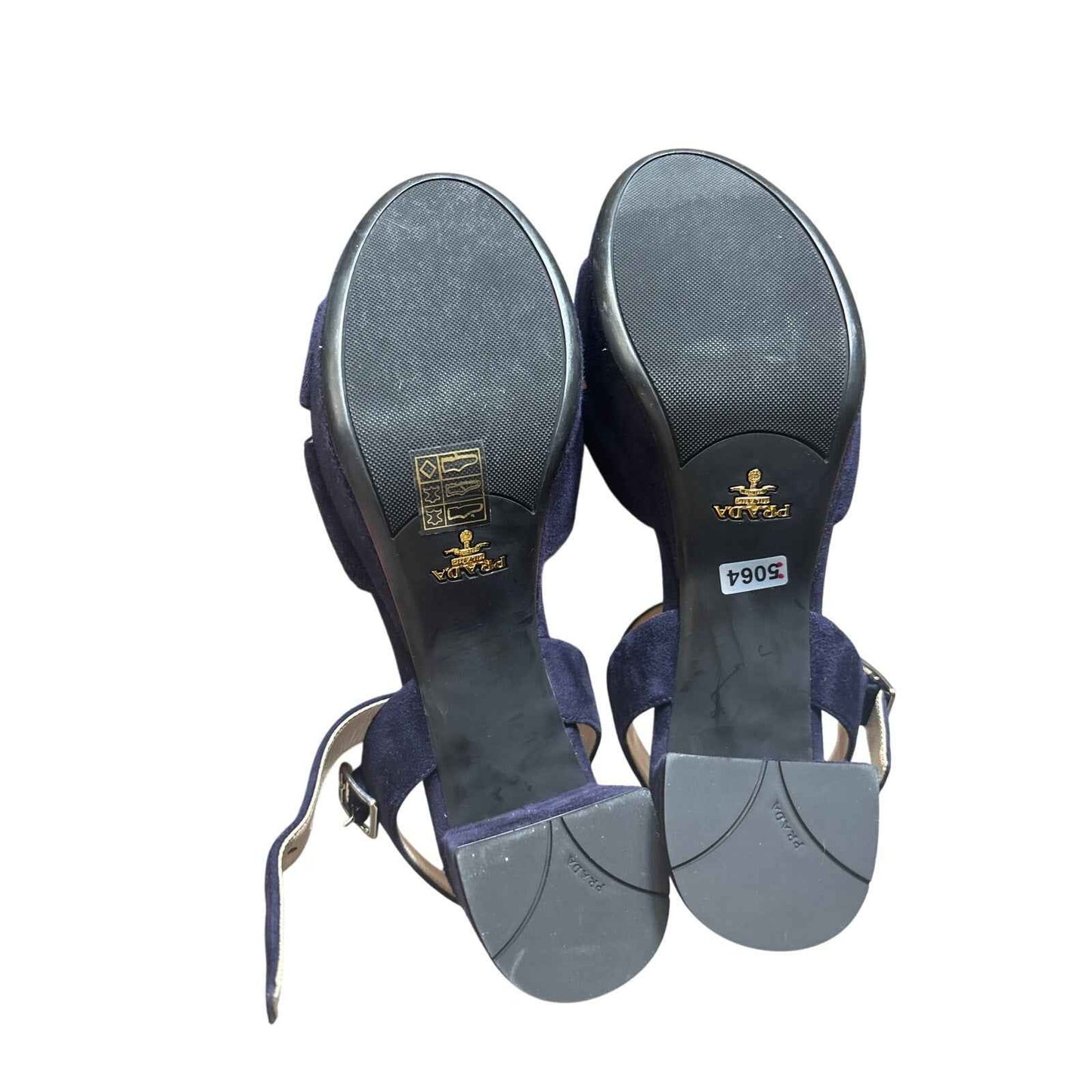 NWOB Prada Navy Blue Velvet Platform Sandel with 3" Chunky Heel Sz 38