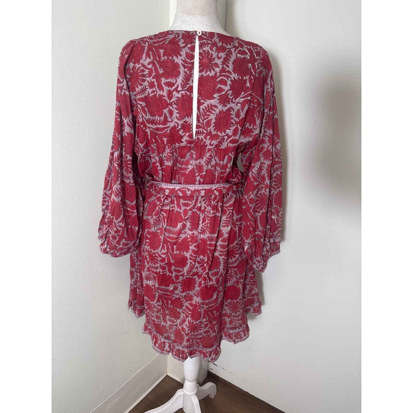 Cleobella Red Floral Block Print Mini Dress Sz L