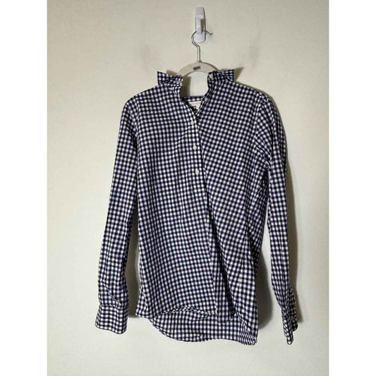 Ann Mashburn Blue White Checked Long Sleeve Cotton Shirt Sz 2