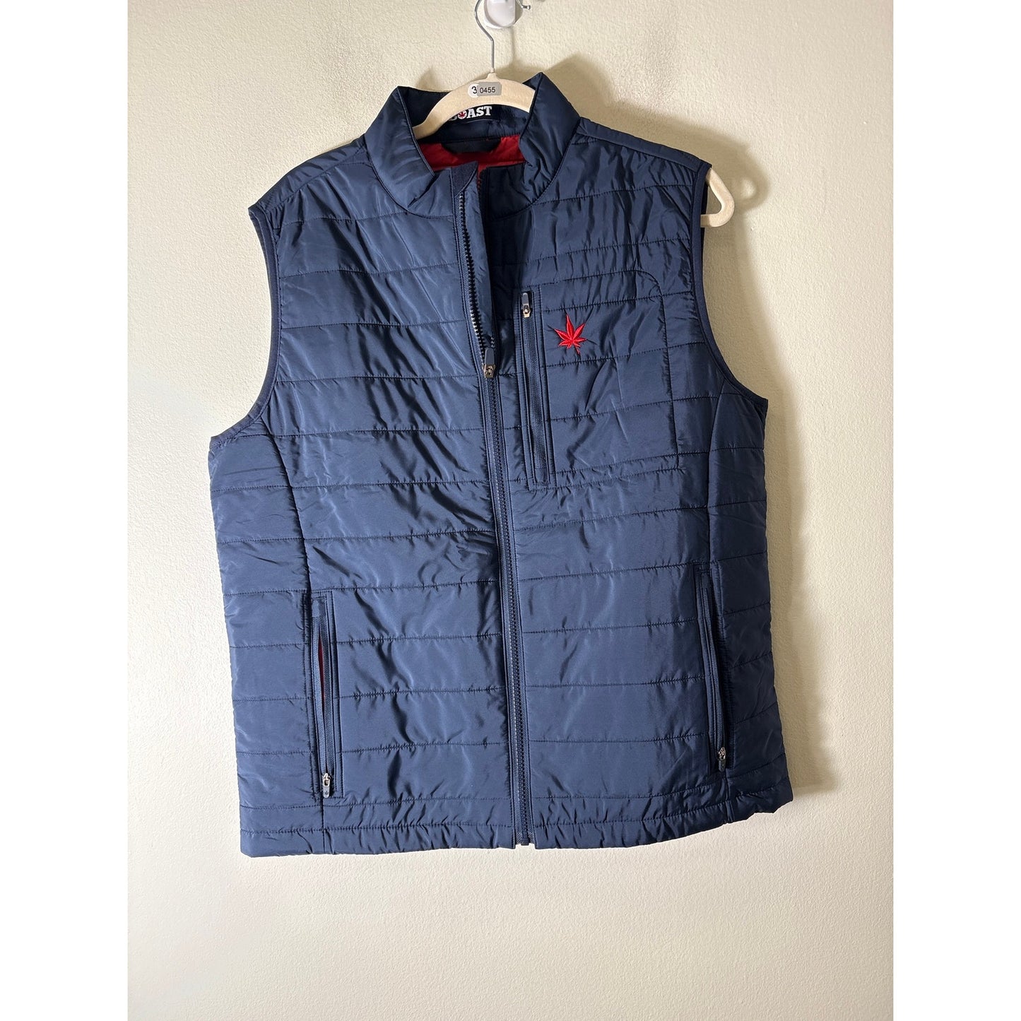 Mens Boast Navy With Red Leaf Light Weight Puff Vest Sz M