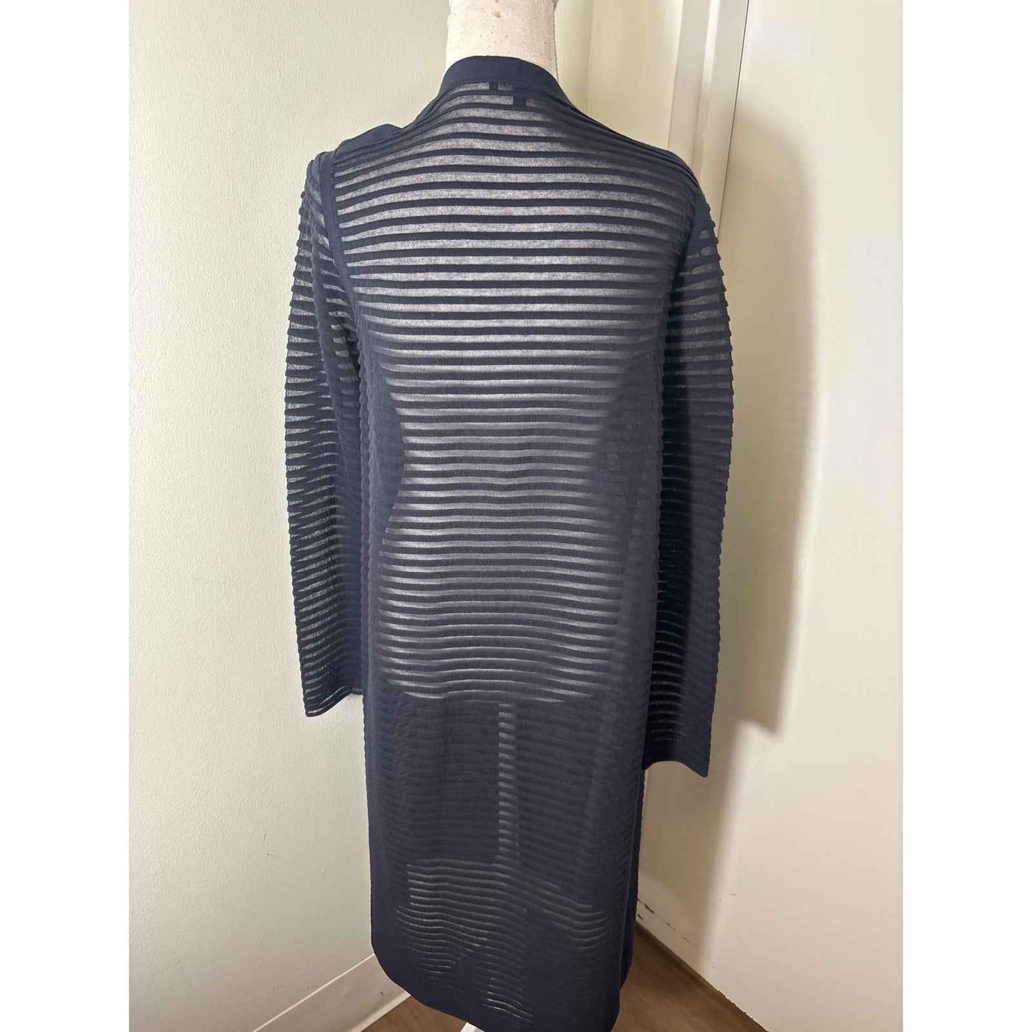 Lafayette 148 Navy Textured Sheer Cardigan Sz M