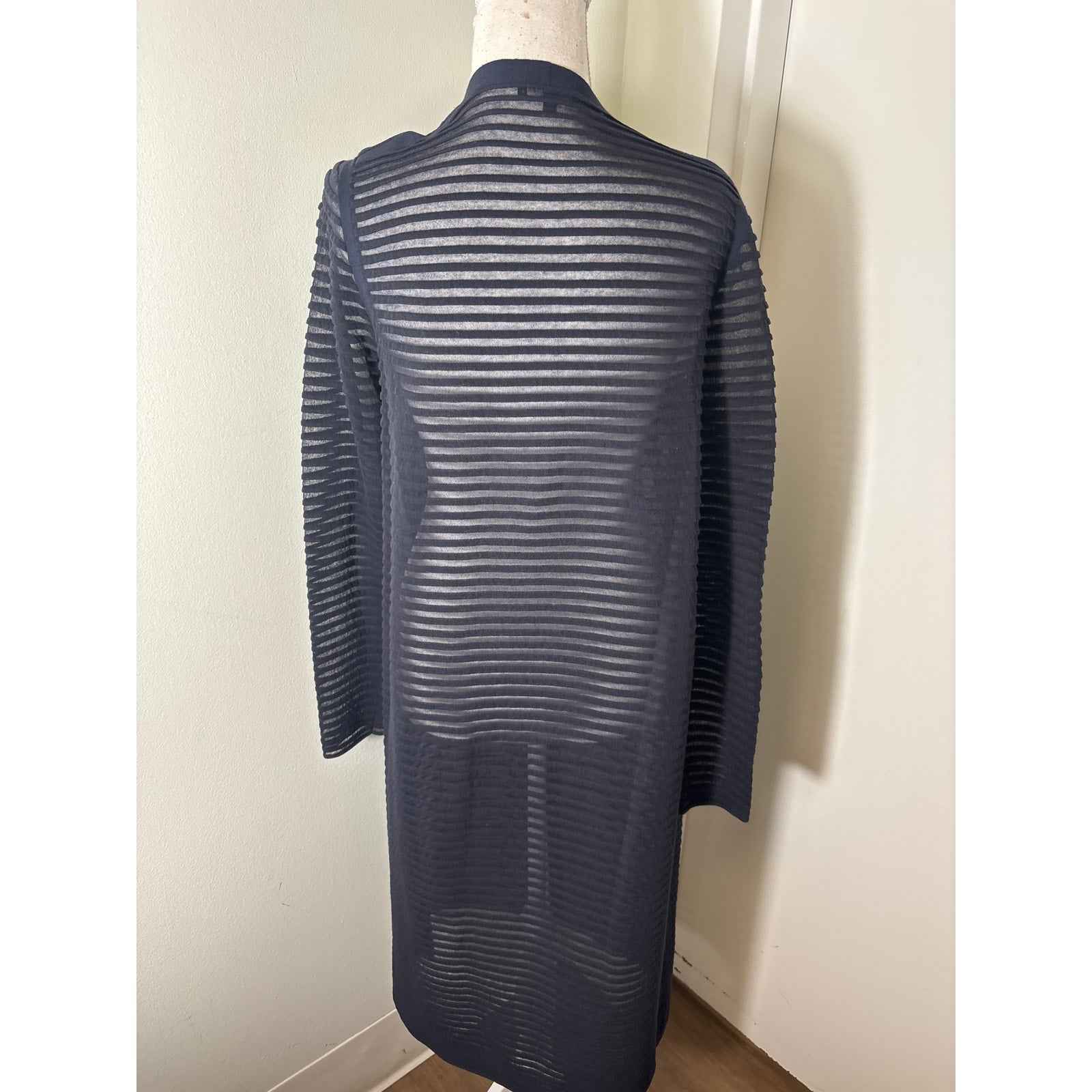 Lafayette 148 Navy Textured Sheer Cardigan Sz M