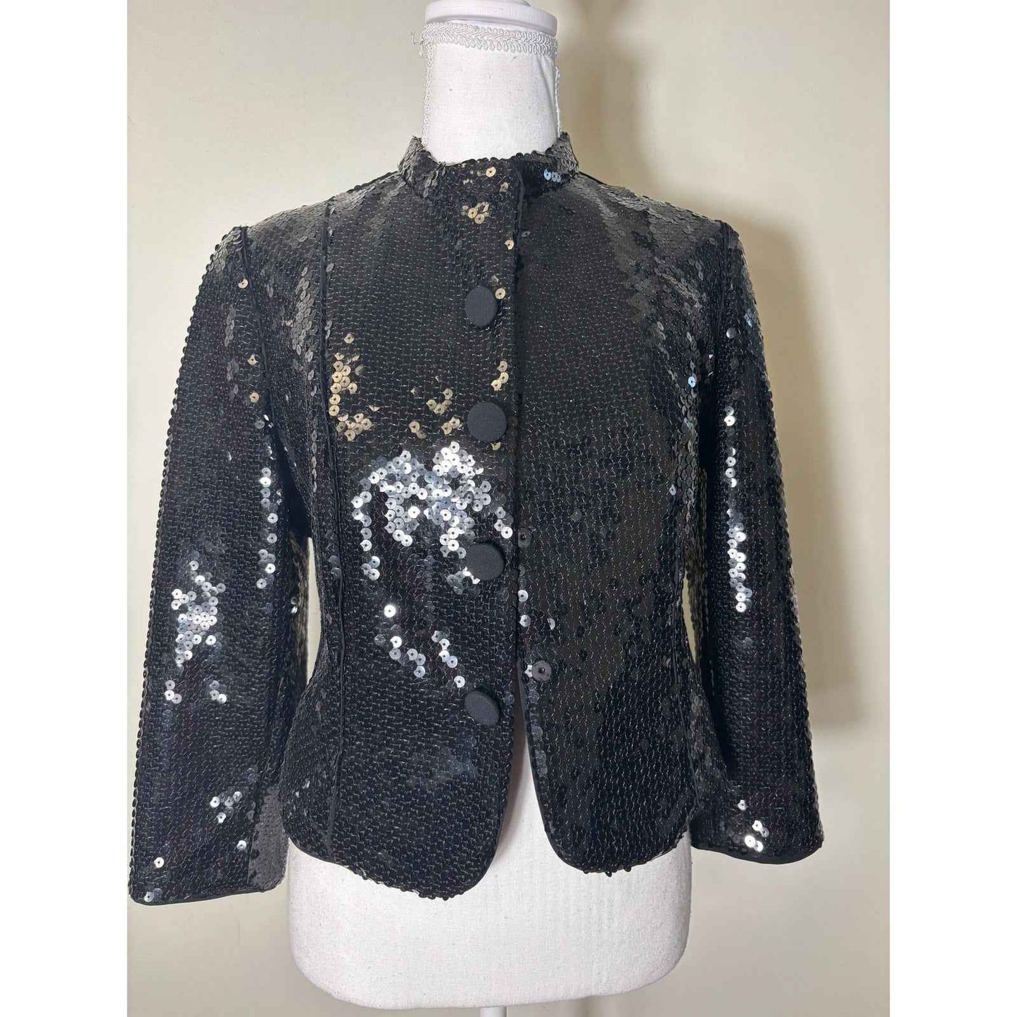 Georgio Armani Black Sequince Long Sleeve Special Occasion Short Jacket Sz 8
